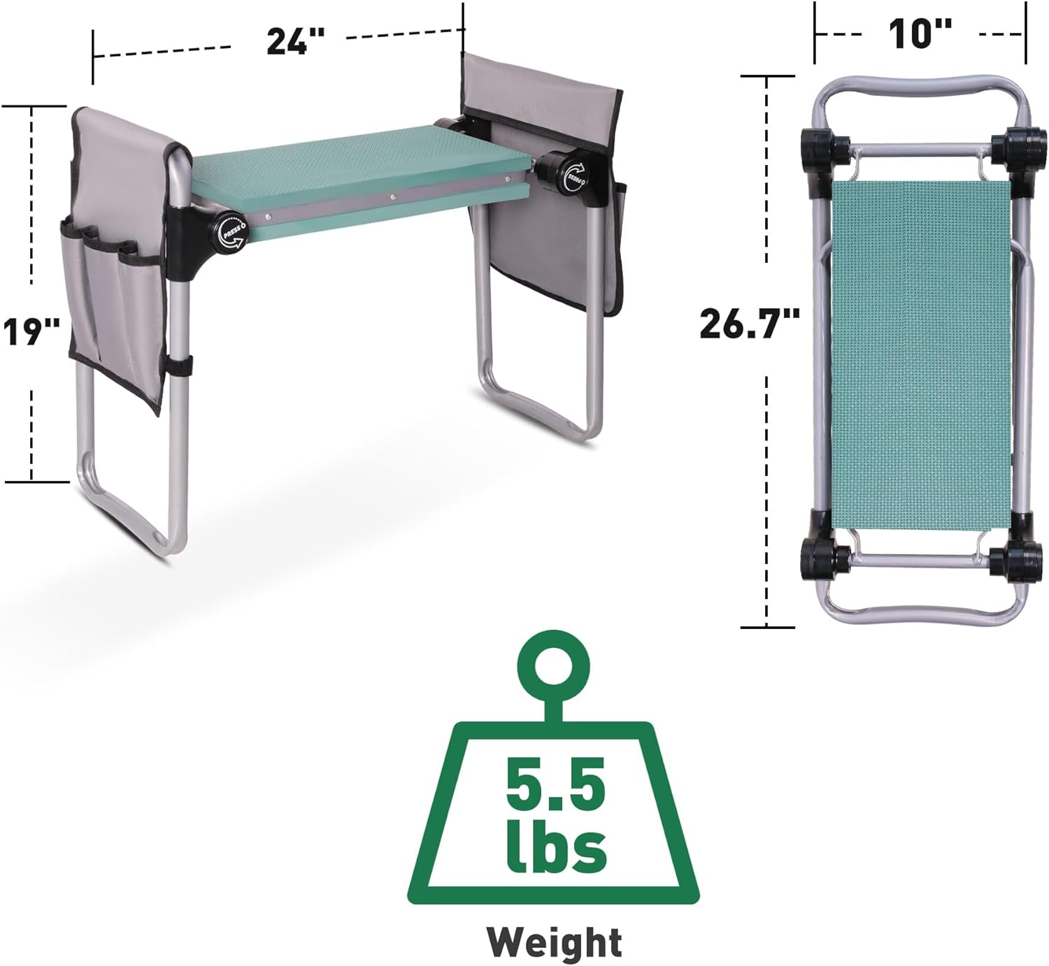 Ergonomic Upgraded Garden Kneeler and Seat, Foldable Gardening Stool with 2 Tool Pouches