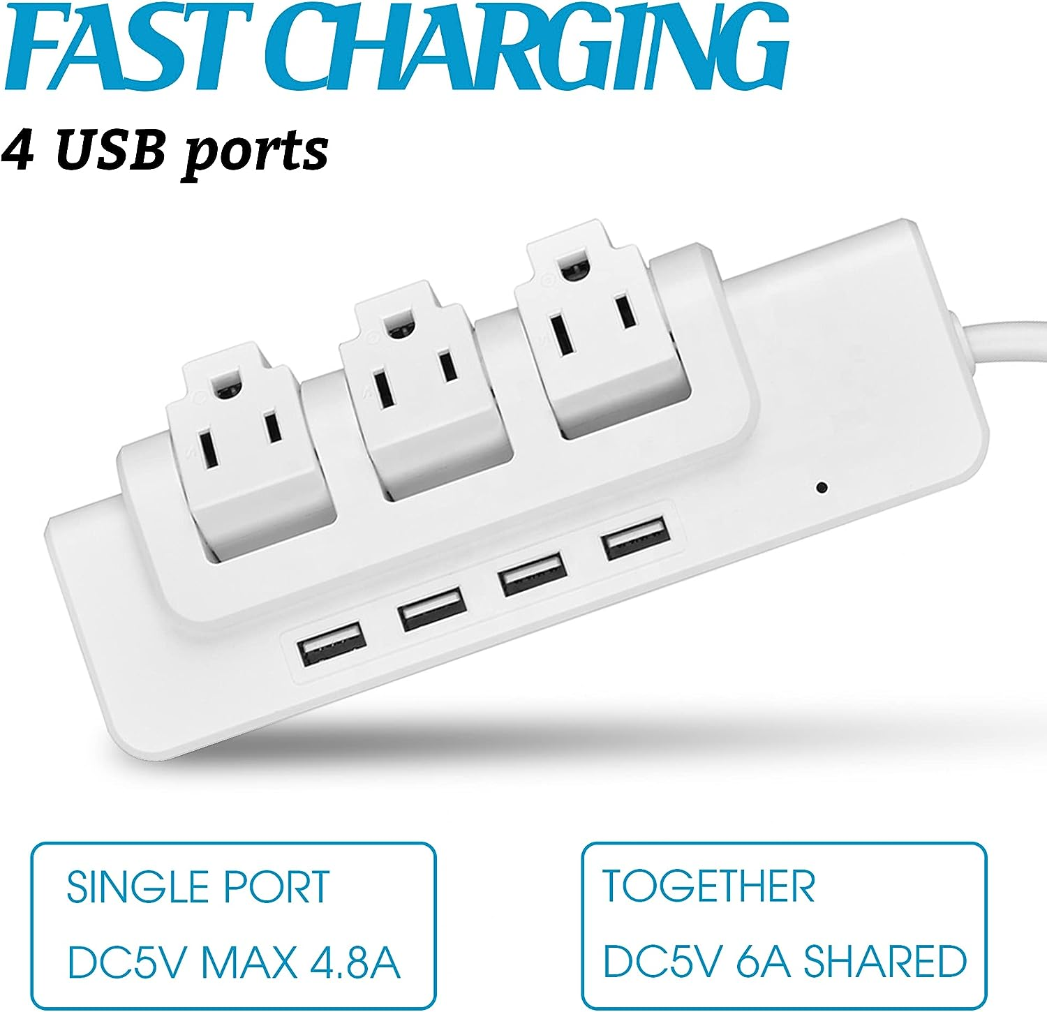 E-Macht Rotating Power Strip Surge Protector 1020 Joules 3 Outlet Extender with 4 USB Ports and 6ft Heavy Duty Extension Cord
