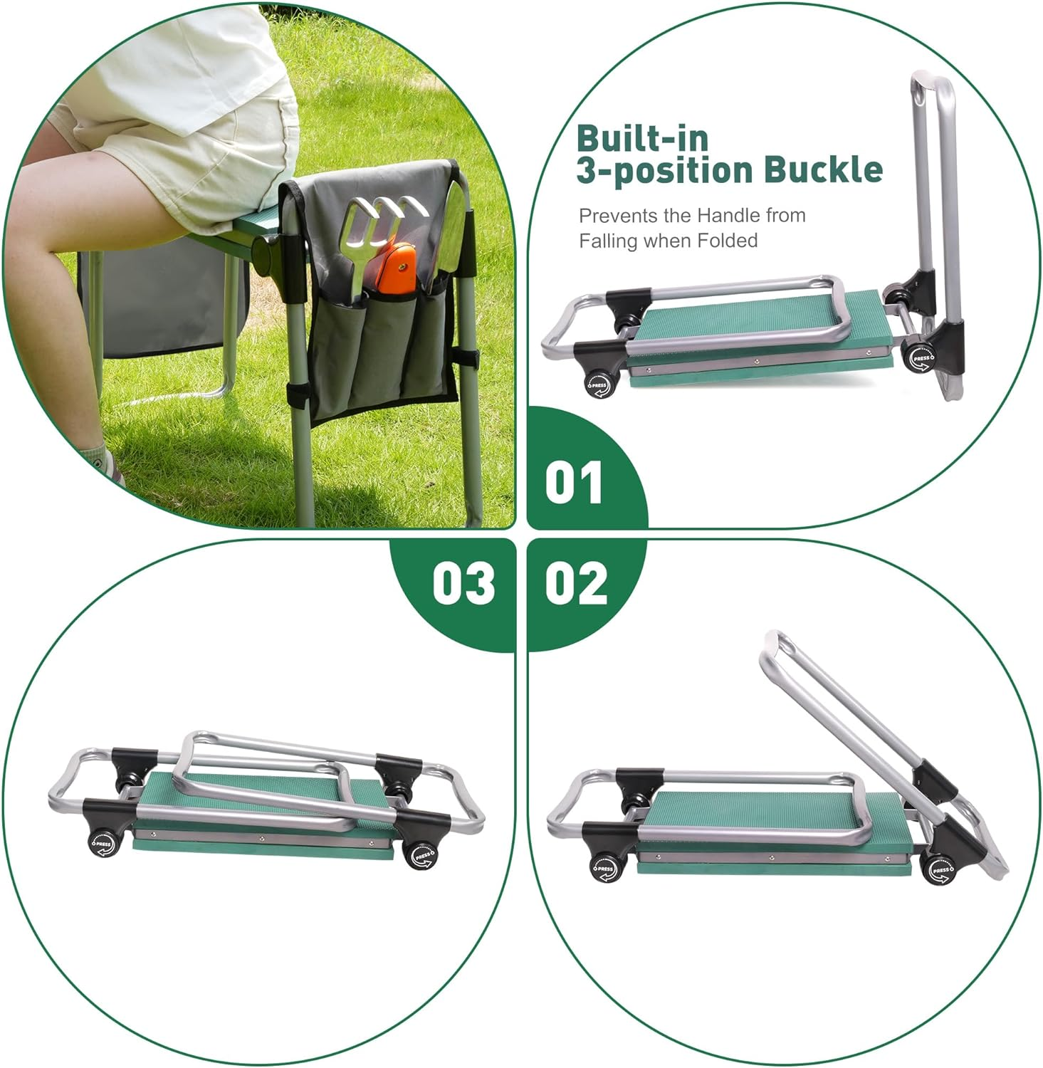 Ergonomic Upgraded Garden Kneeler and Seat, Foldable Gardening Stool with 2 Tool Pouches