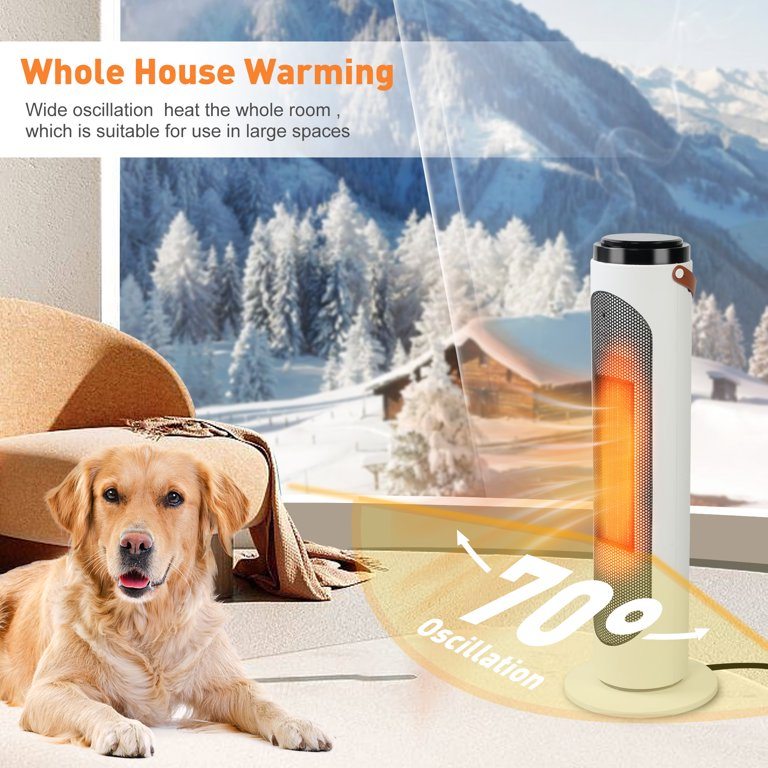 1500W PTC Fast Heating Oscillating Space Heater with Thermostat & Remote, 24h Timer