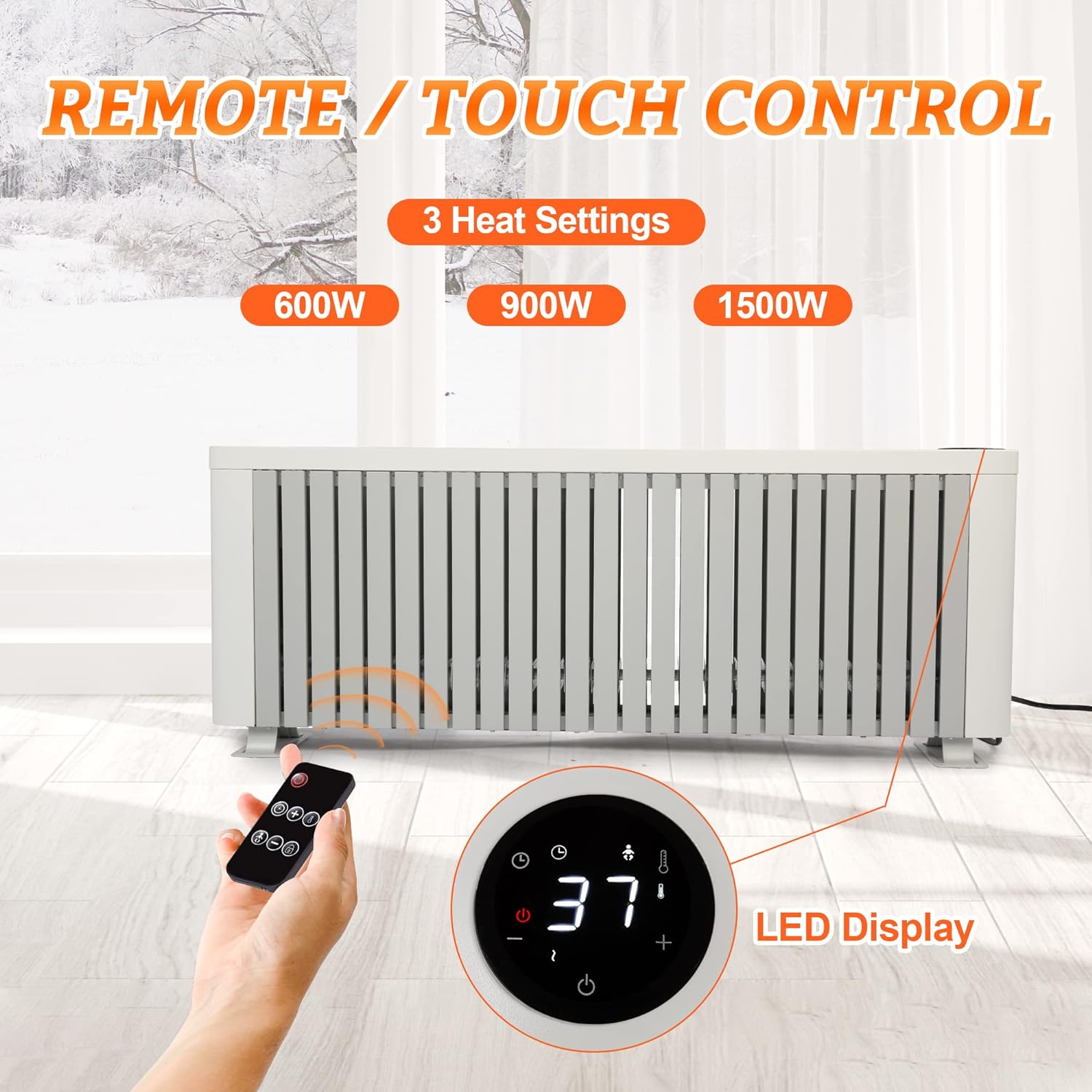 Electric Baseboard Heater 1500W Convection Heater w/ LED Digital Display for Large Home