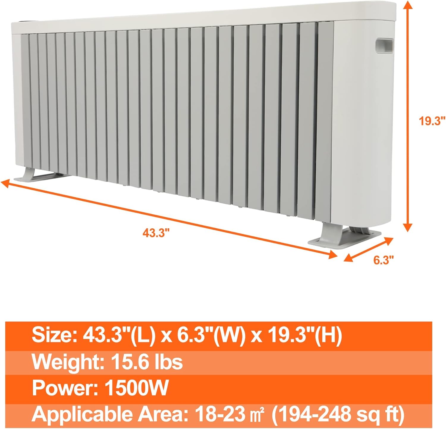 Electric Baseboard Heater 1500W Convection Heater w/ LED Digital Display for Large Home