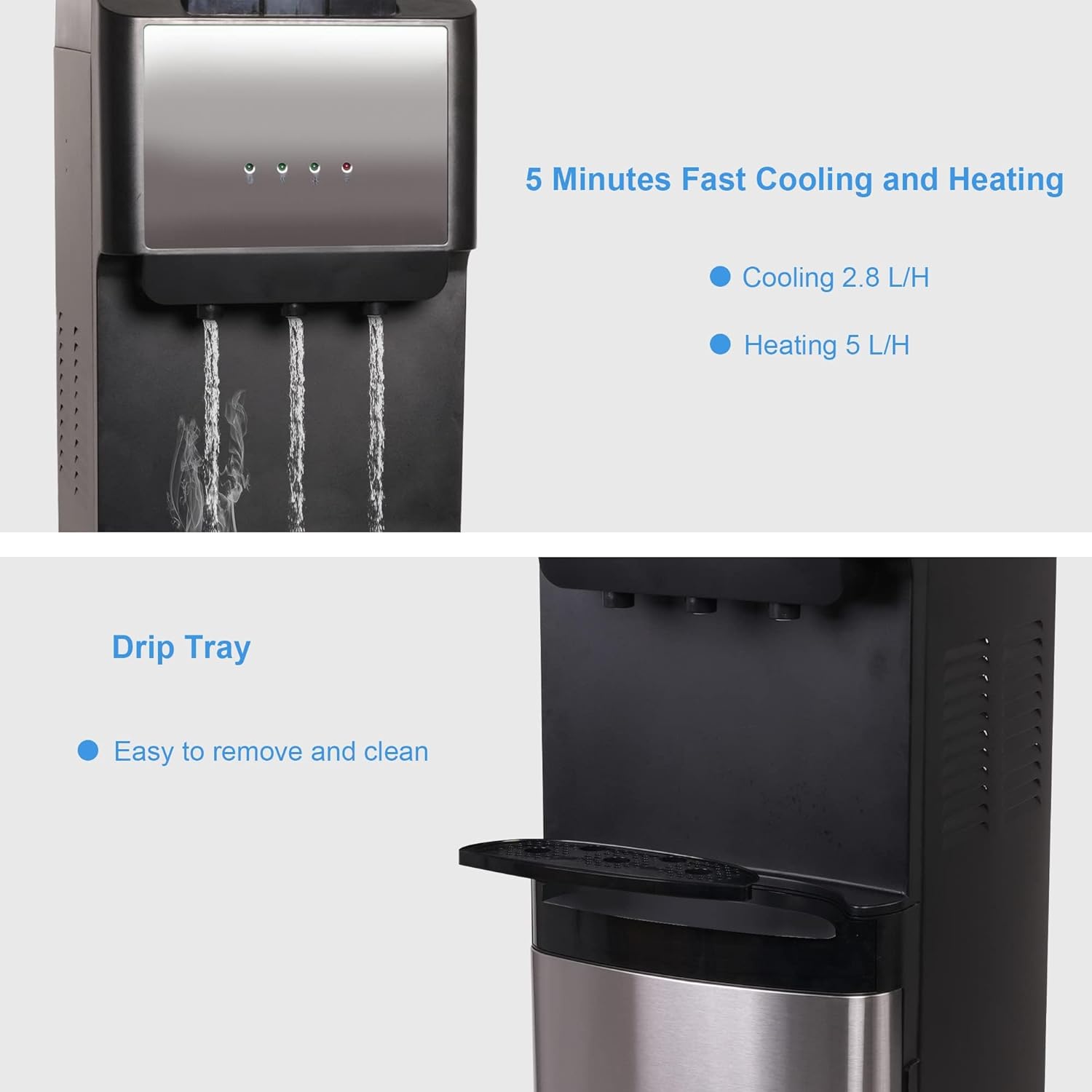 E-Macht 5 Gallon Bottom Loading Cold & Hot Water Cooler Dispenser with 3 Temperature Settings, Stainless Steel | e-macht.com