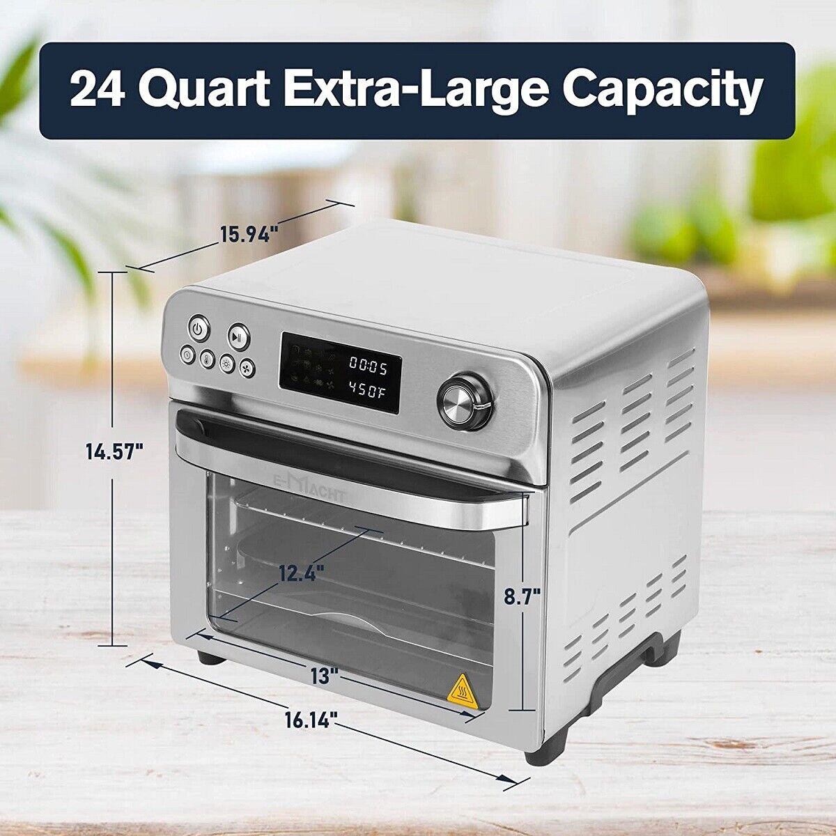 E-Macht Air Fryer Toaster Oven, 24 QT 10-In-1 Convection Countertop Oven Combination w/ 6 Accessories, Stainless Steel Finish, 1700W