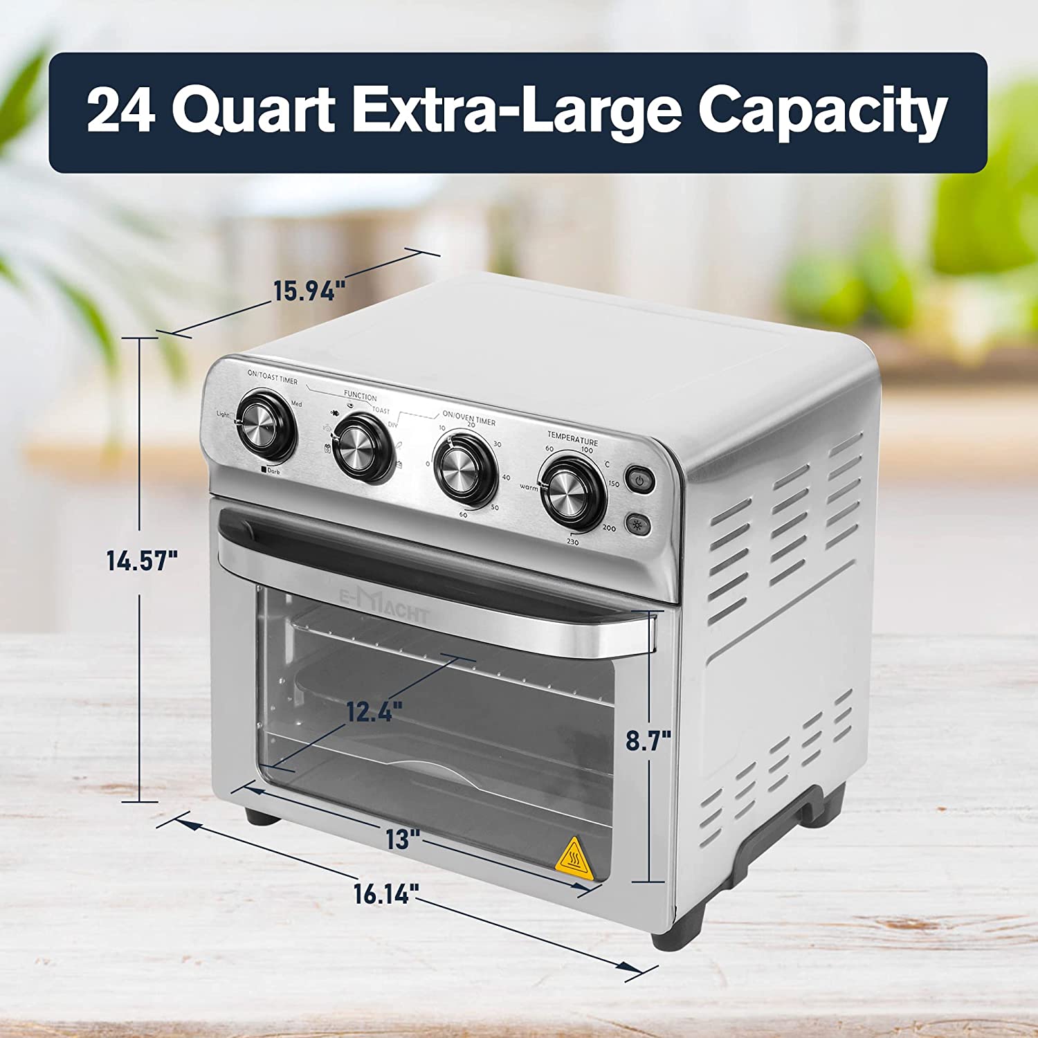 E-Macht 24 Quart Air Fryer Oven 8 Cooking Functions Stainless Steel 1800W Kitchen Small Appliance