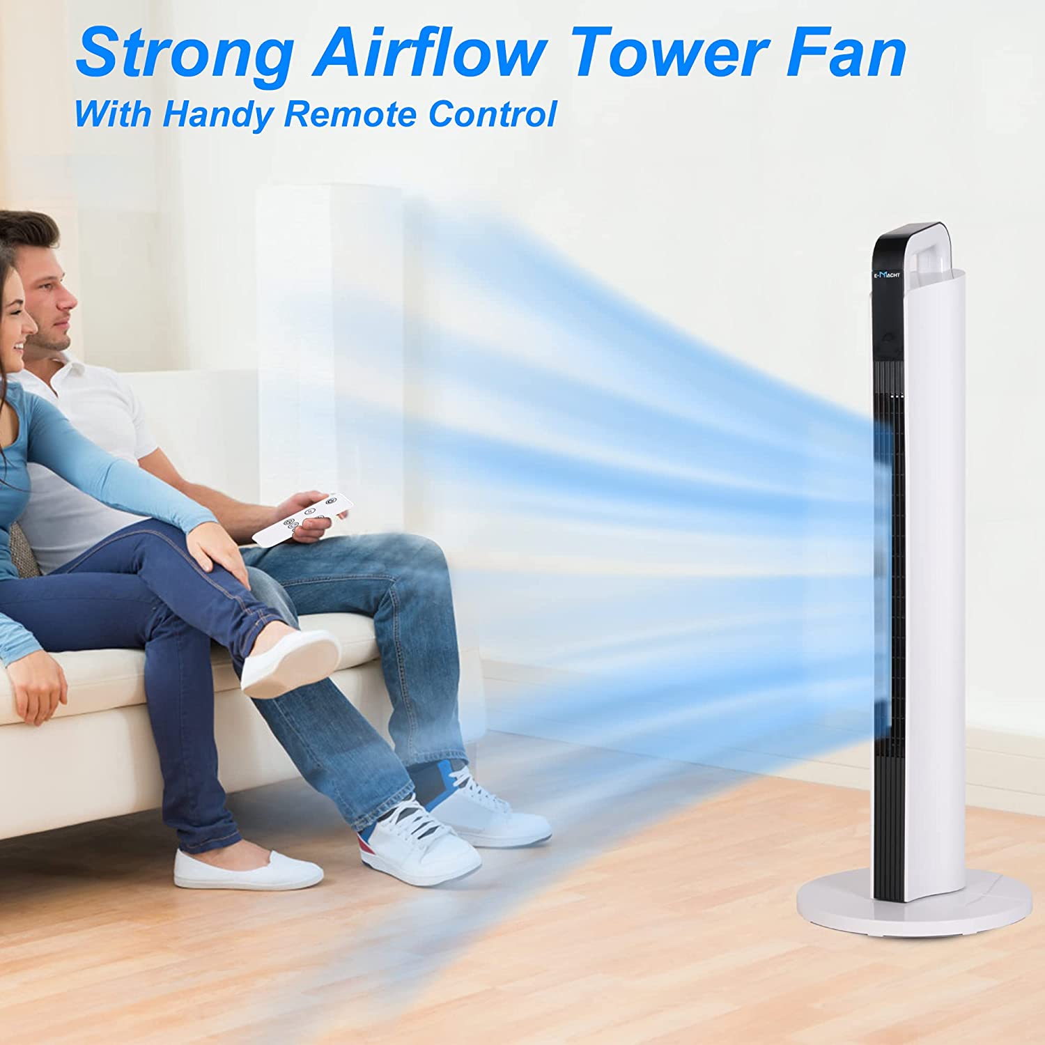 E-Macht Oscillating 35 Inch Smart Electric Standing Bladeless Fan Tower Fan with Remote & Auto-off Timer