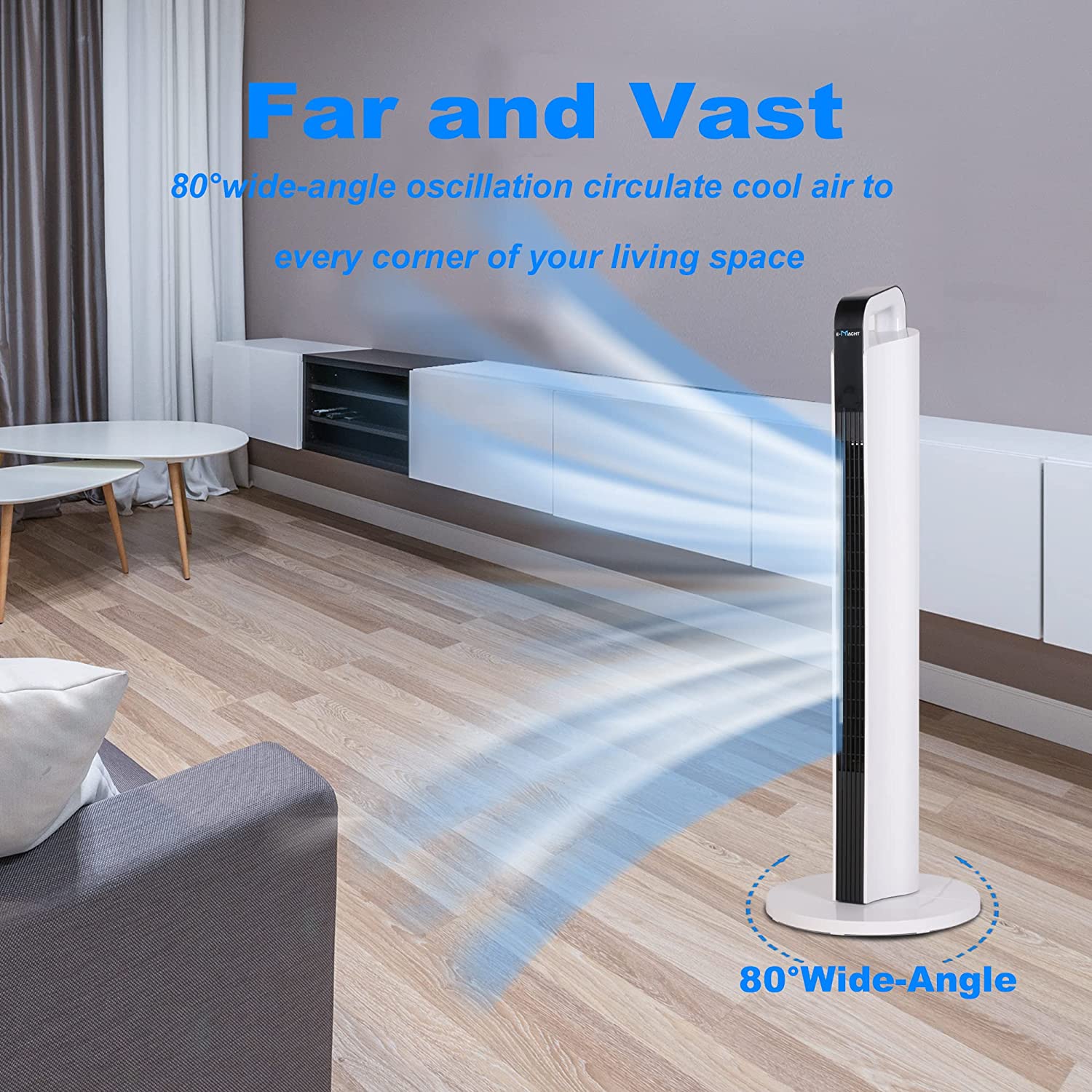 E-Macht Oscillating 35 Inch Smart Electric Standing Bladeless Fan Tower Fan with Remote & Auto-off Timer