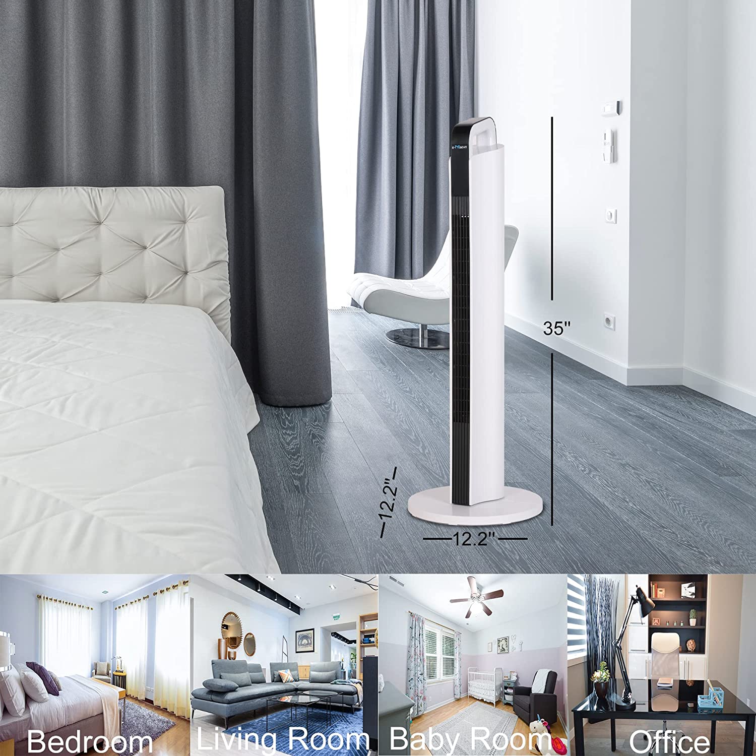 E-Macht Oscillating 35 Inch Smart Electric Standing Bladeless Fan Tower Fan with Remote & Auto-off Timer