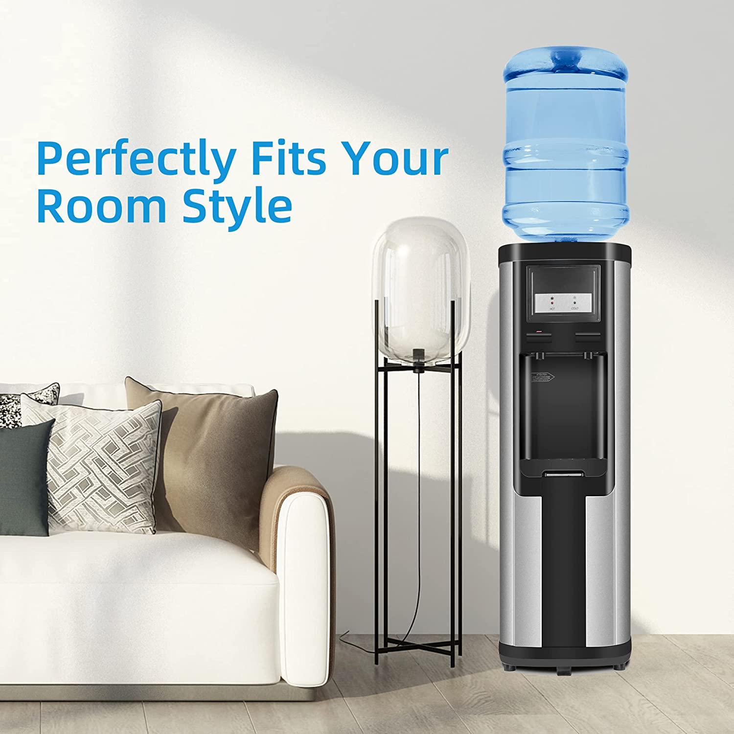 3-5 Gallon Top Loading Cold & Hot Water Dispenser, Black and Stainless Steel, ETL Listed, Child Safety Lock