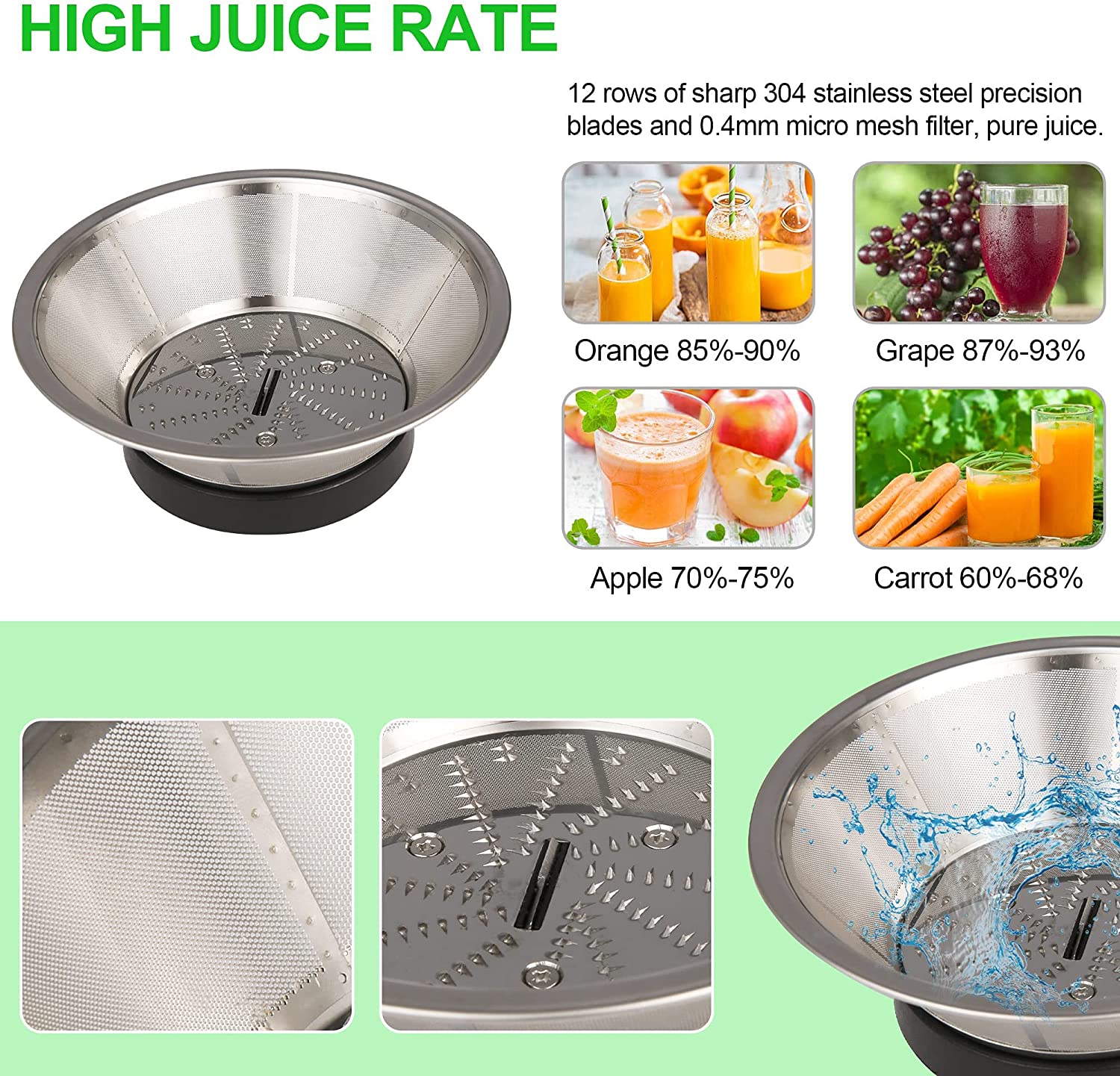 E-Macht Cold Press Juicer Extractor Machines Vegetable and Fruit with Big Mouth 3" Feed Chute, BPA-Free, 850W Motor
