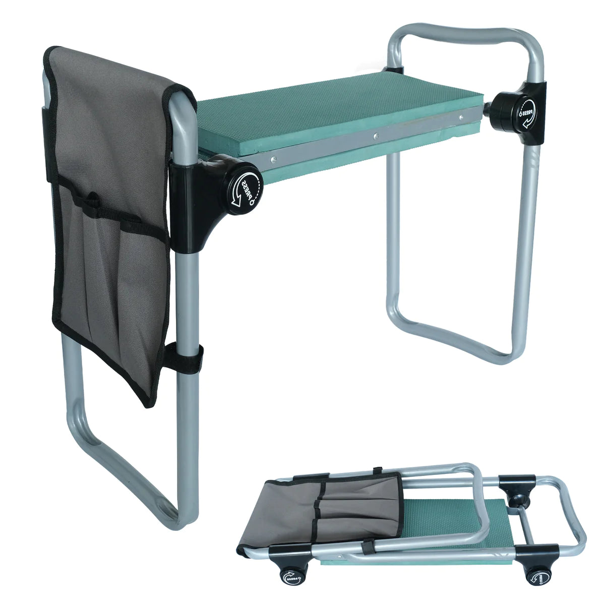 Ergonomic Portable Foldable Garden Kneeler Bench with Tools Bag, Green
