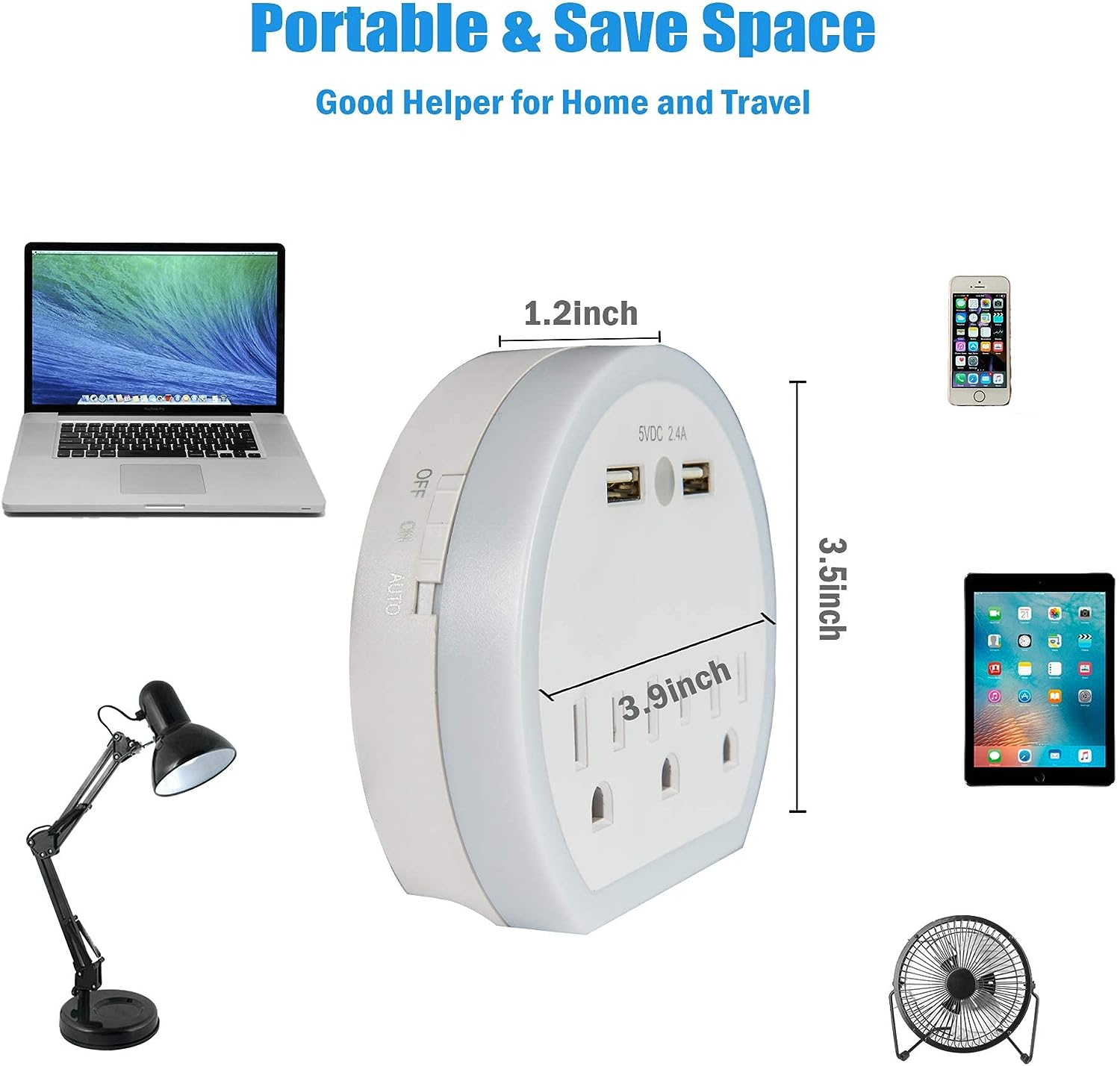 E-Macht USB Wall Outlet Extender, Surge Protector Wall Outlet Plug with 3 Outlet and 2 USB Port(5V/2.4A)