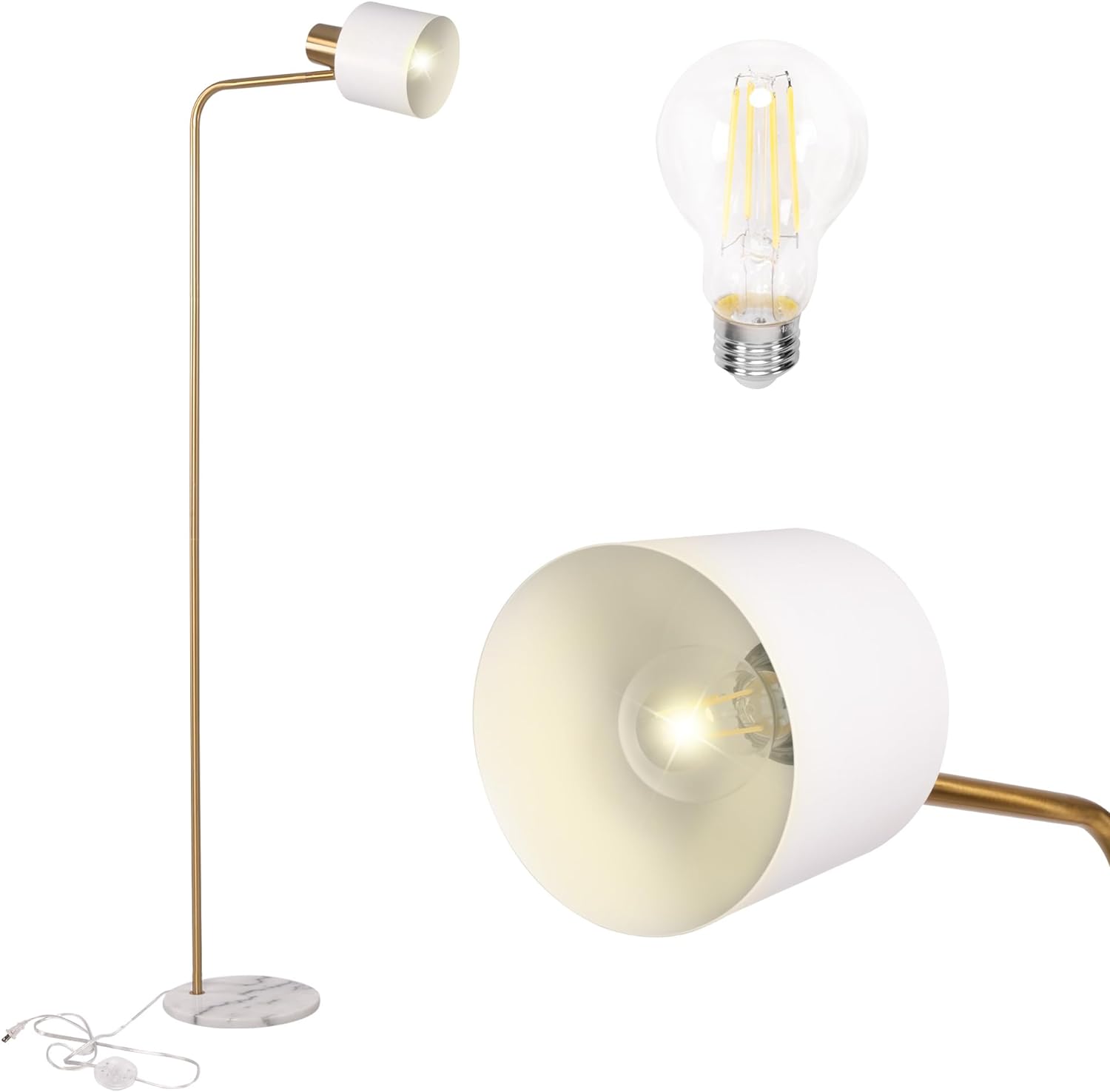 Standing Floor Lamps with 8W LED Bulb, Foot Switch & Adjustable Head,White