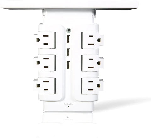 E-Macht Power Strip Tower 6 Outlets 3 Usb with Removable Shelf Wall Mount for Home Office| e-macht.com