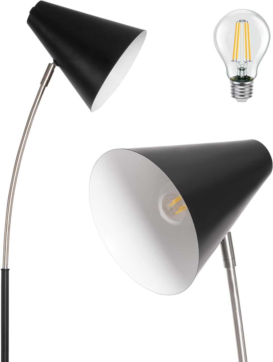 Standing Floor Lamps with 8W LED Bulb, Foot Switch & Adjustable Head, Black