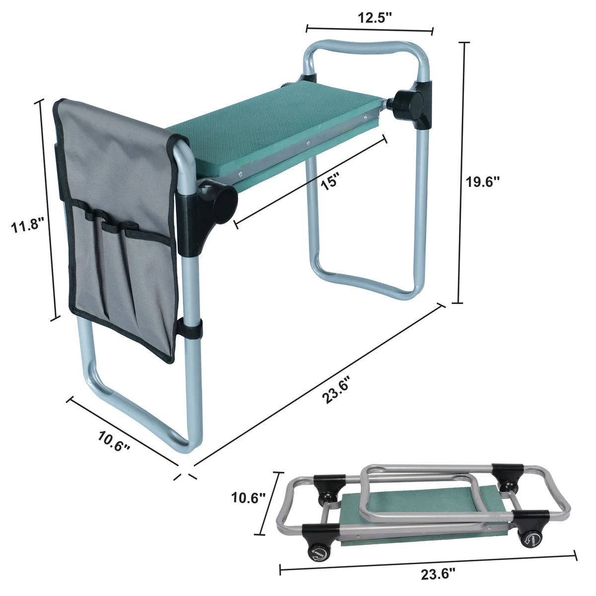 Ergonomic Portable Foldable Garden Kneeler Bench with Tools Bag, Green