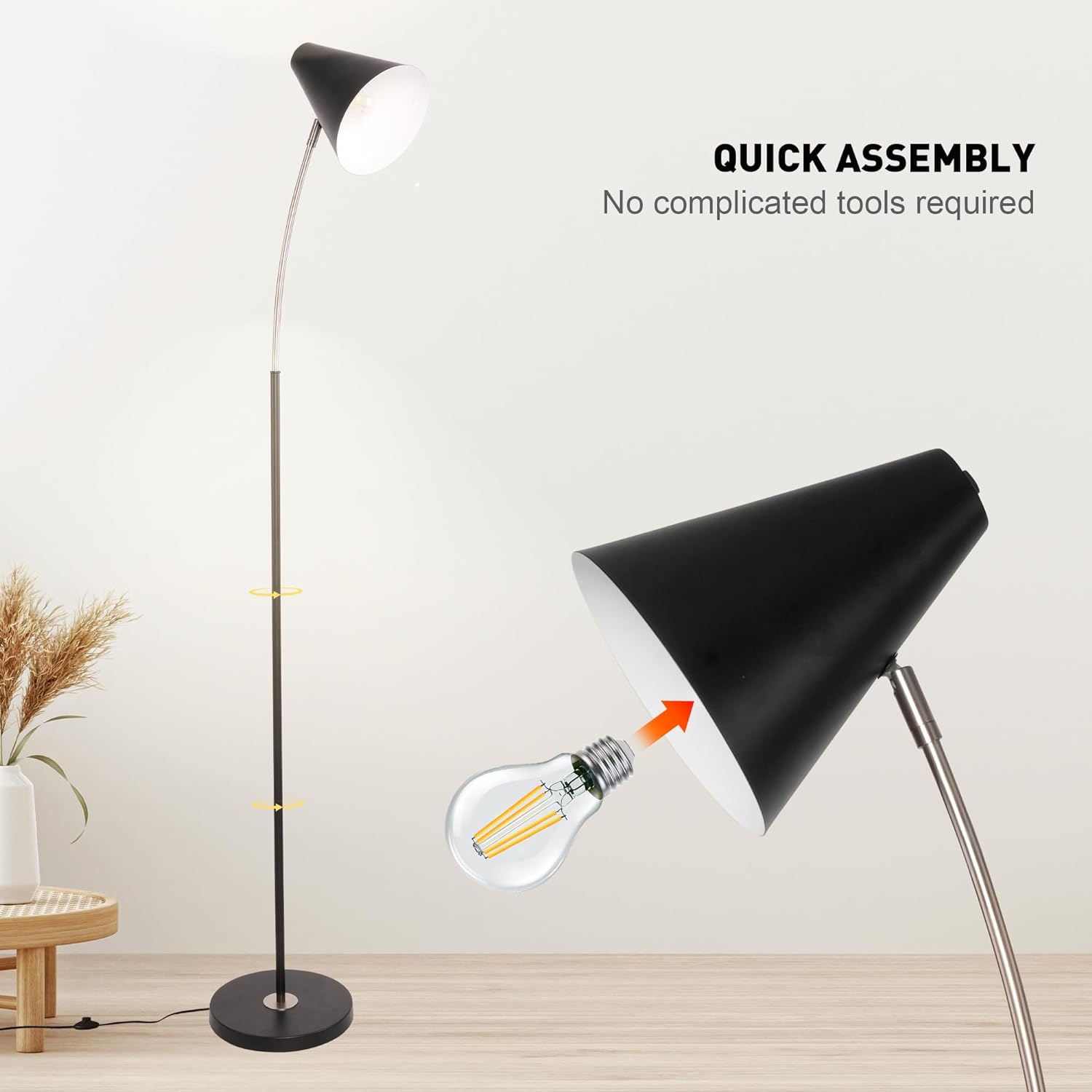 Standing Floor Lamps with 8W LED Bulb, Foot Switch & Adjustable Head, Black