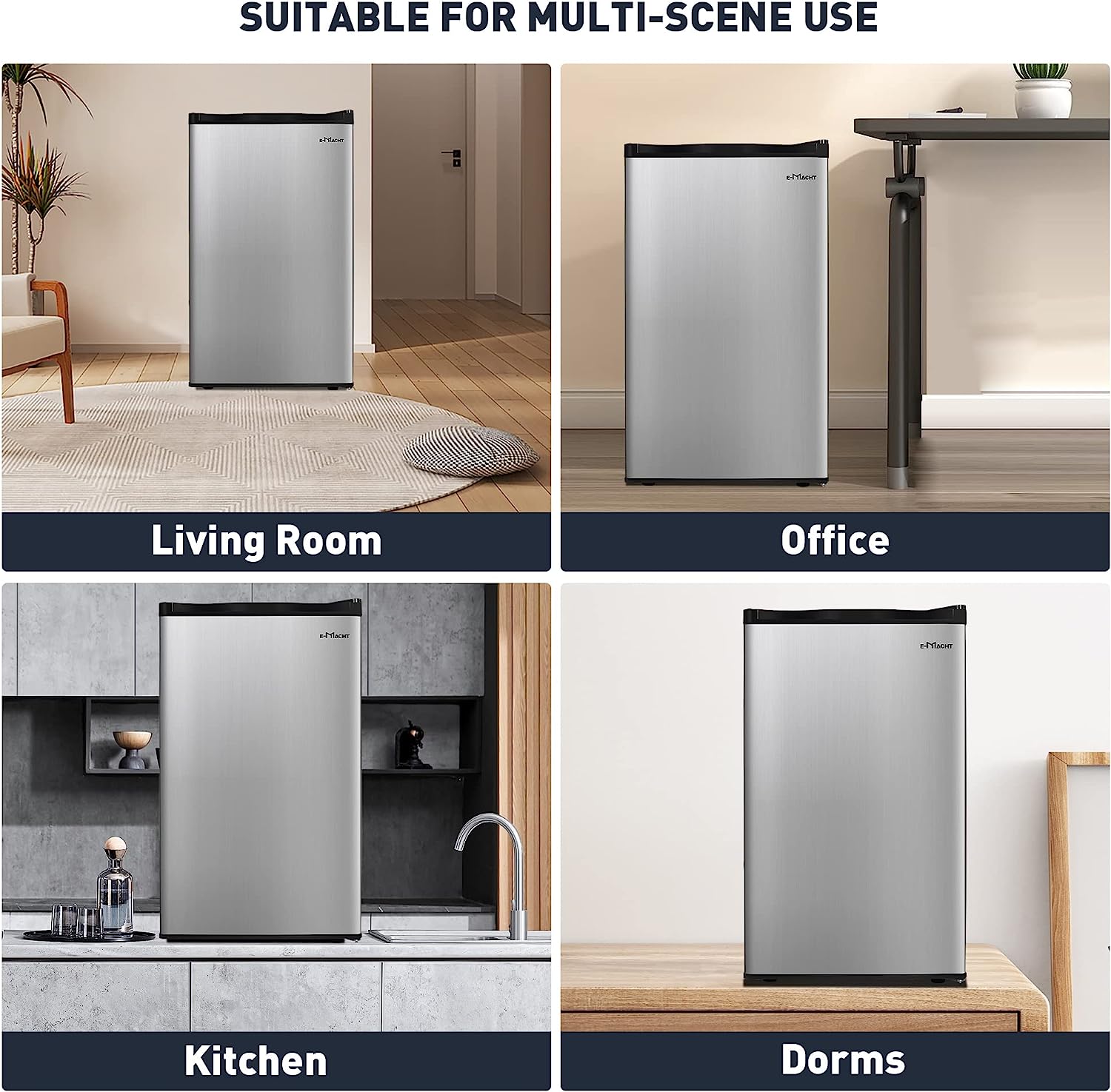 E-Macht 3.2 Cu.Ft. Mini Fridge with Freezer, Removable Shelf，Adjustable Legs, Adjustable Thermostat Control, Removable Shelf | e-macht.com
