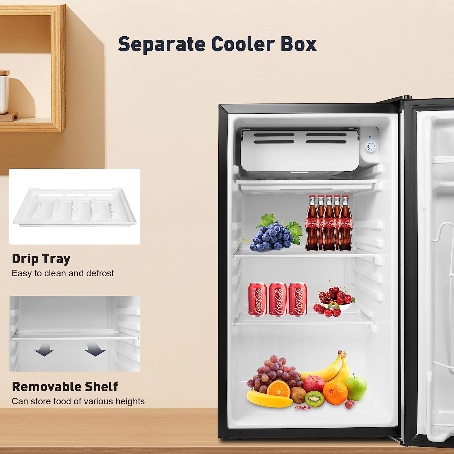 E-Macht 3.2 Cu.Ft. Mini Fridge with Freezer, Removable Shelf，Adjustable Legs, Adjustable Thermostat Control, Removable Shelf | e-macht.com