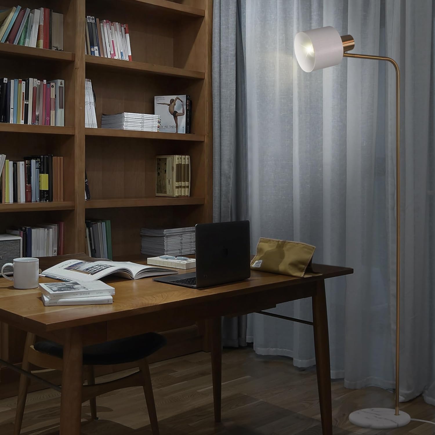 Standing Floor Lamps with 8W LED Bulb, Foot Switch & Adjustable Head,White