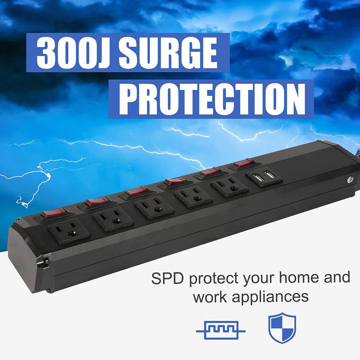 E-Macht Surge Protector Power Strip with Outlets and USB Charging Ports 6-Foot Cord for Home, Office -Black (2, 5 outlets+2 USB)