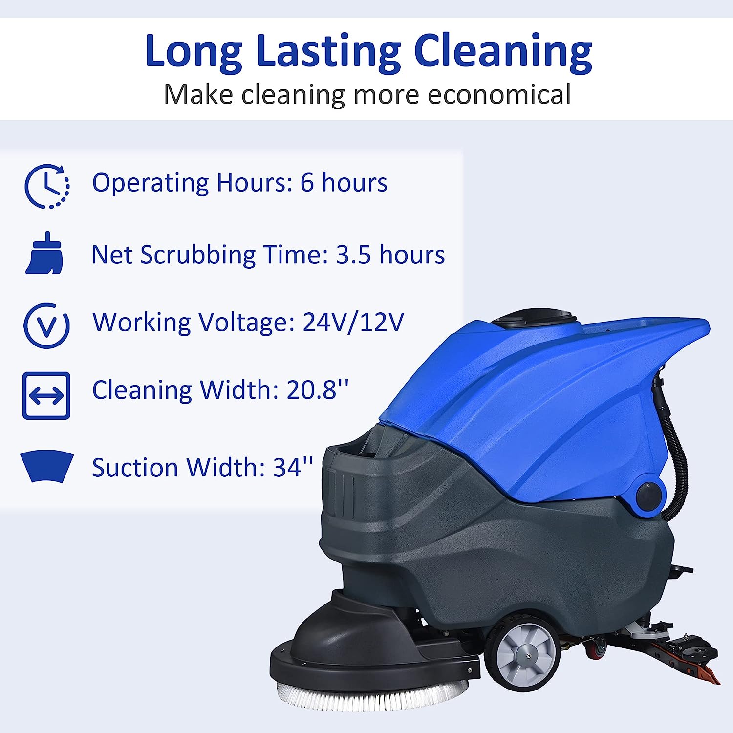 E-Macht Electric Walk Behind Auto Floor Scrubber, 20.8" Brush Diameter | e-macht.com