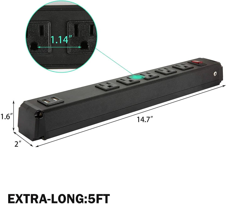 E-Macht Power Strip 2PCS Surge Protector 5-Outlet with 2 USB Ports(5V/2.4A), 6ft Heavy-Duty Braided Extension Cords
