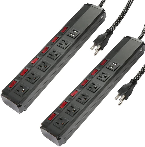 E-Macht Surge Protector Power Strip with Outlets and USB Charging Ports 6-Foot Cord for Home, Office -Black (2, 5 outlets+2 USB)