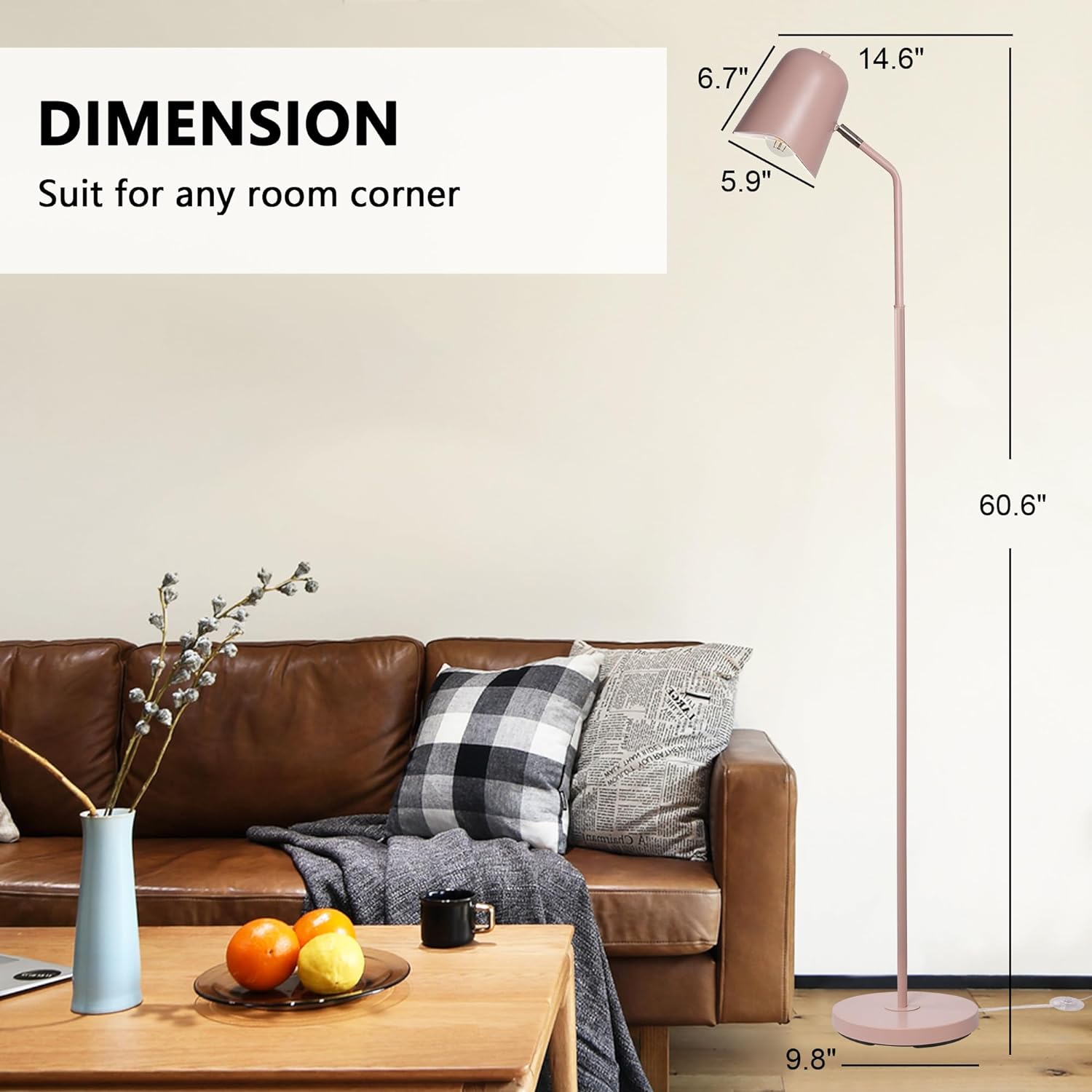 Standing Floor Lamps with 8W LED Bulb, Foot Switch & Adjustable Head, Pink