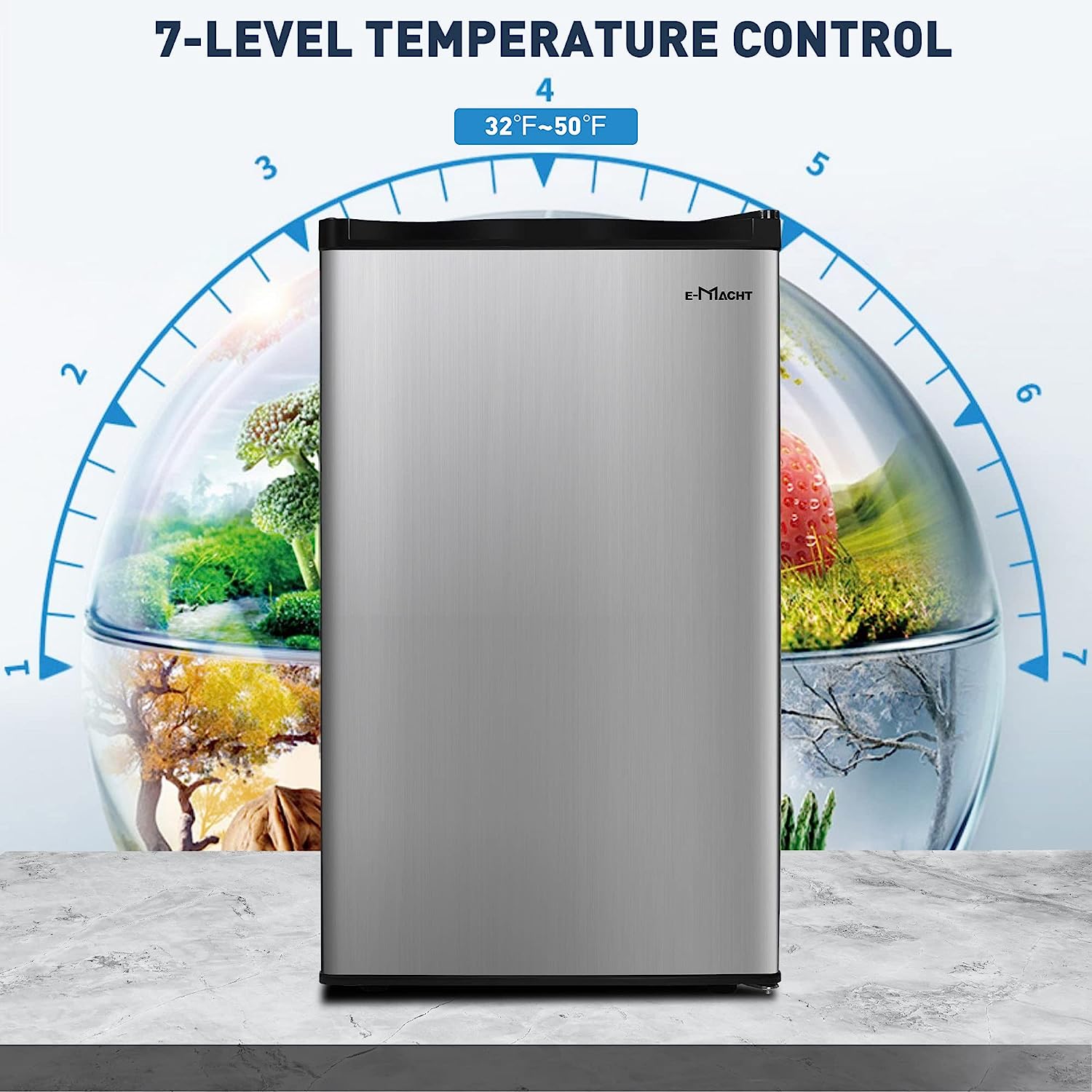 E-Macht 3.2 Cu.Ft. Mini Fridge with Freezer, Removable Shelf，Adjustable Legs, Adjustable Thermostat Control, Removable Shelf | e-macht.com