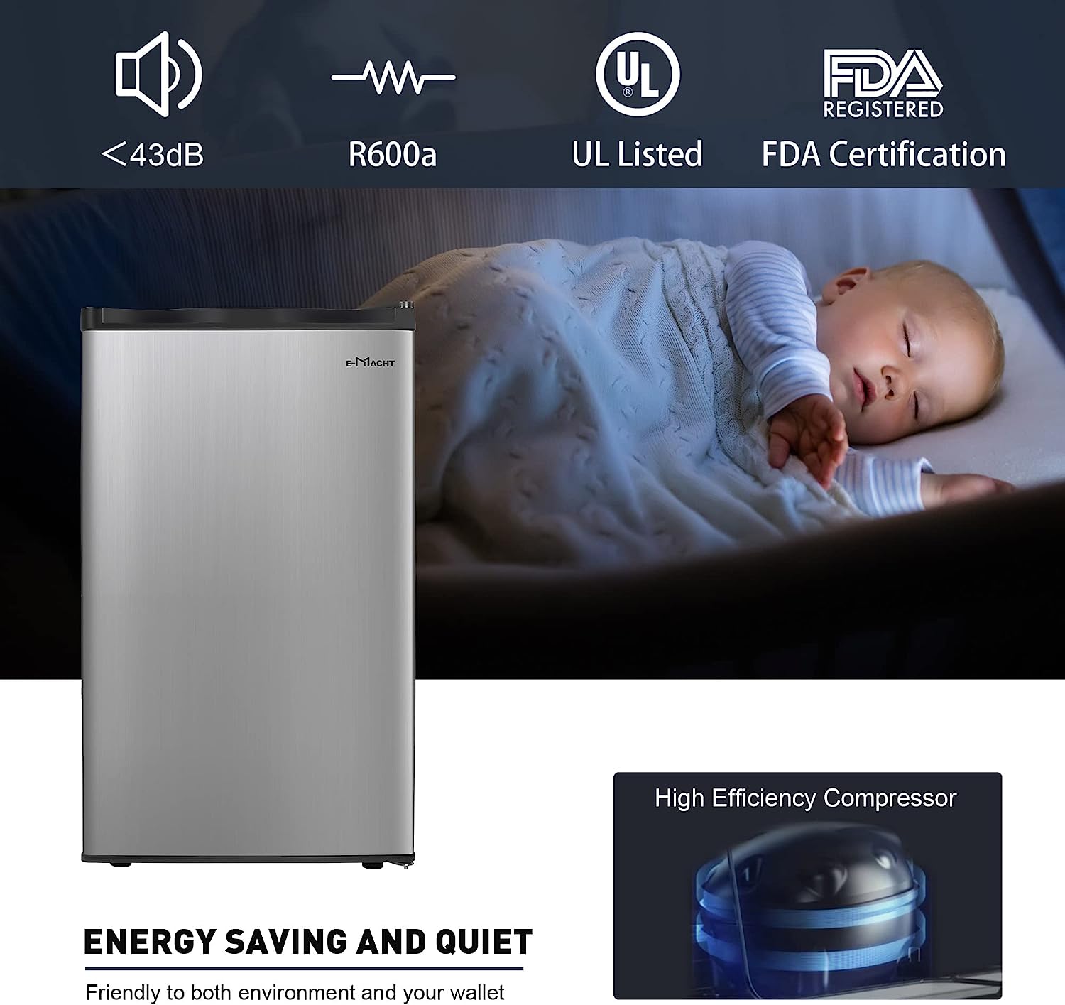 E-Macht 3.2 Cu.Ft. Mini Fridge with Freezer, Removable Shelf，Adjustable Legs, Adjustable Thermostat Control, Removable Shelf | e-macht.com