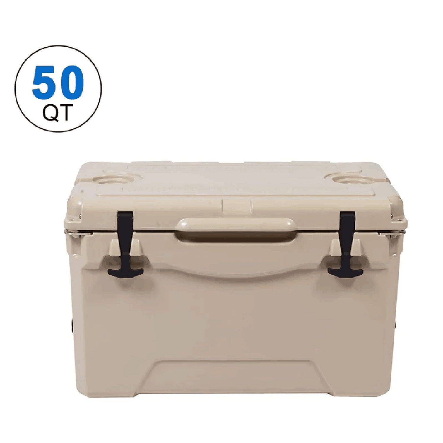 E-Macht Rotomolded Cooler, 50QT Tan Cooler with Built-in Cup Holder, Bottle Openers, and Fish Ruler