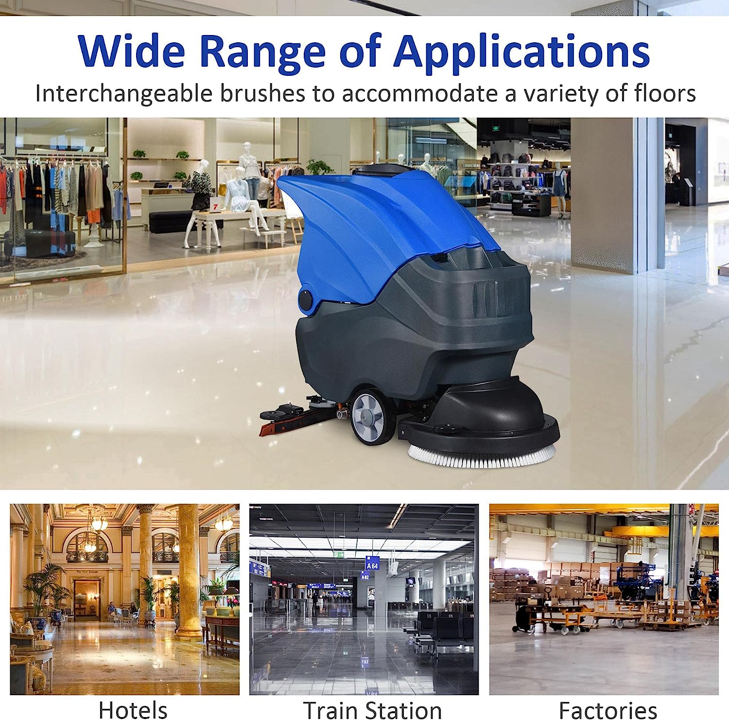 E-Macht Electric Walk Behind Auto Floor Scrubber, 20.8" Brush Diameter | e-macht.com