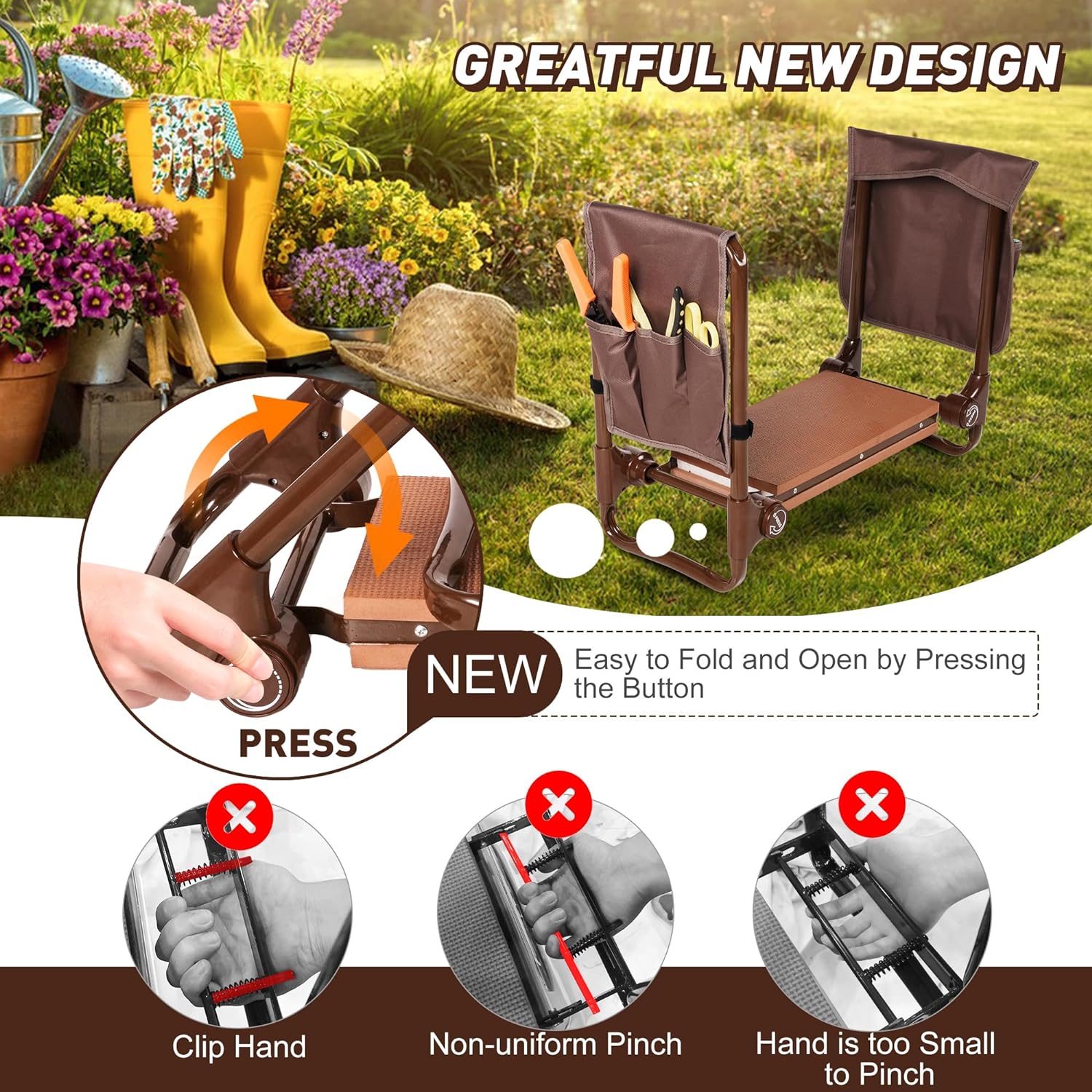 Ergonomic Garden Kneeler and Seat Bench Garden Workseat Folding Gardening Bench