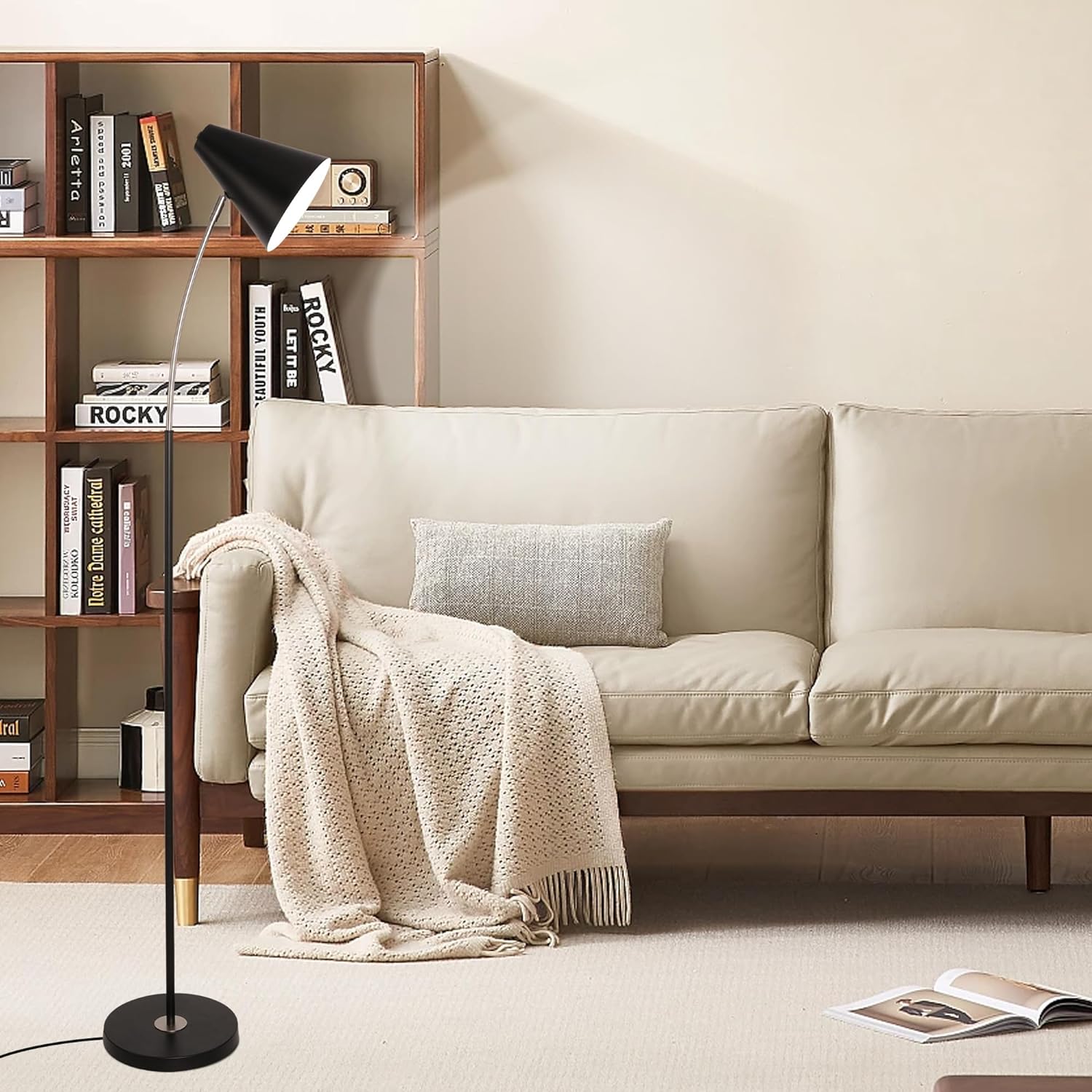 Standing Floor Lamps with 8W LED Bulb, Foot Switch & Adjustable Head, Black
