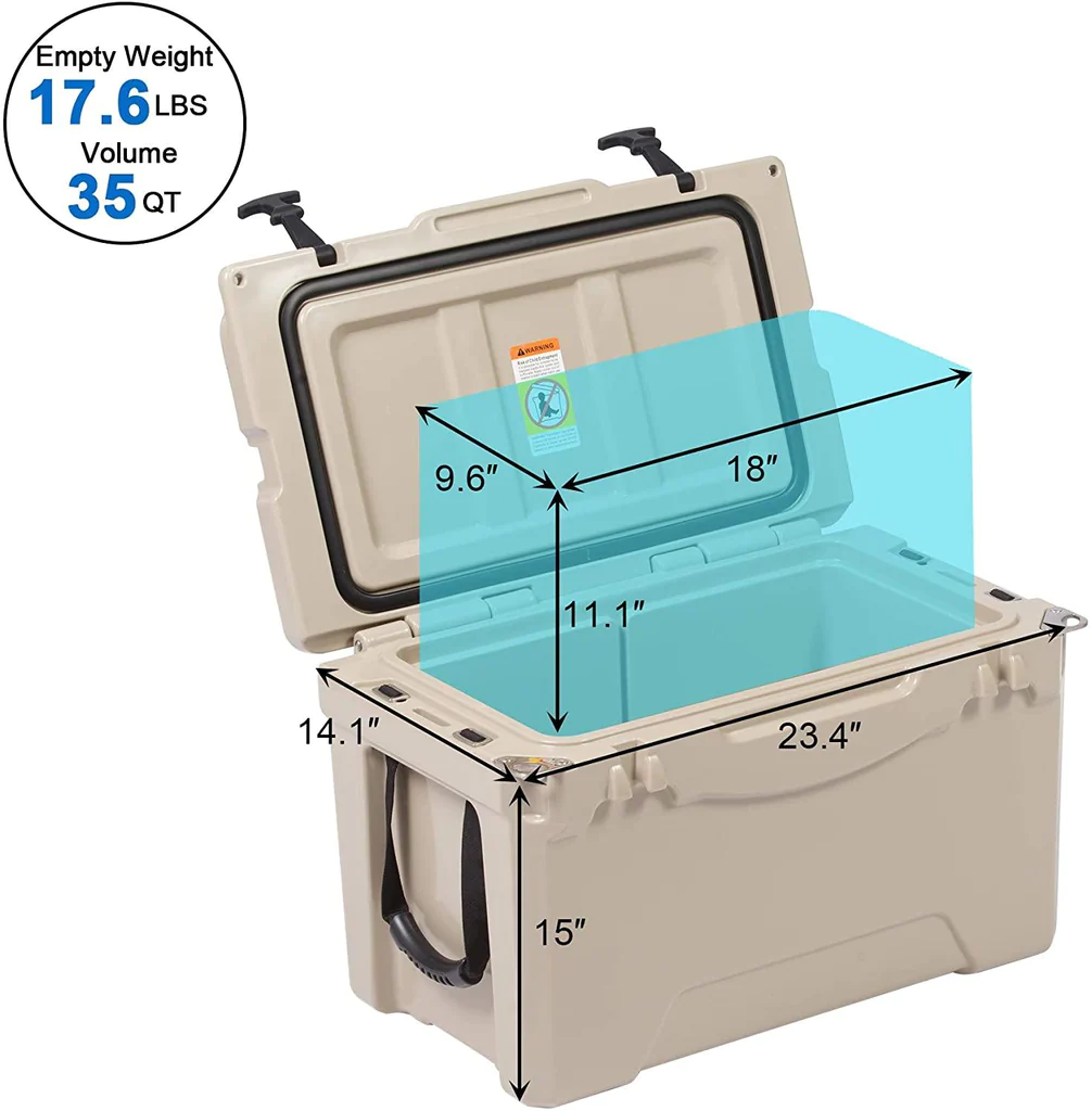 E-Macht 35Quart Rotomolded Insulated Coolers, 5 Days Retention, Heavy Duty Ice Chest for BBQ, Fishing, Drink, Beverage, Camping and Picnic