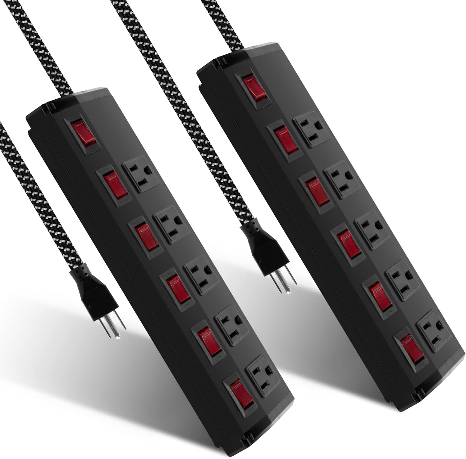 E-Macht 2 Pack Long Power Strip , 6 Metal Power Outlets 2 USB Ports, 6 ft Long Extension Cord