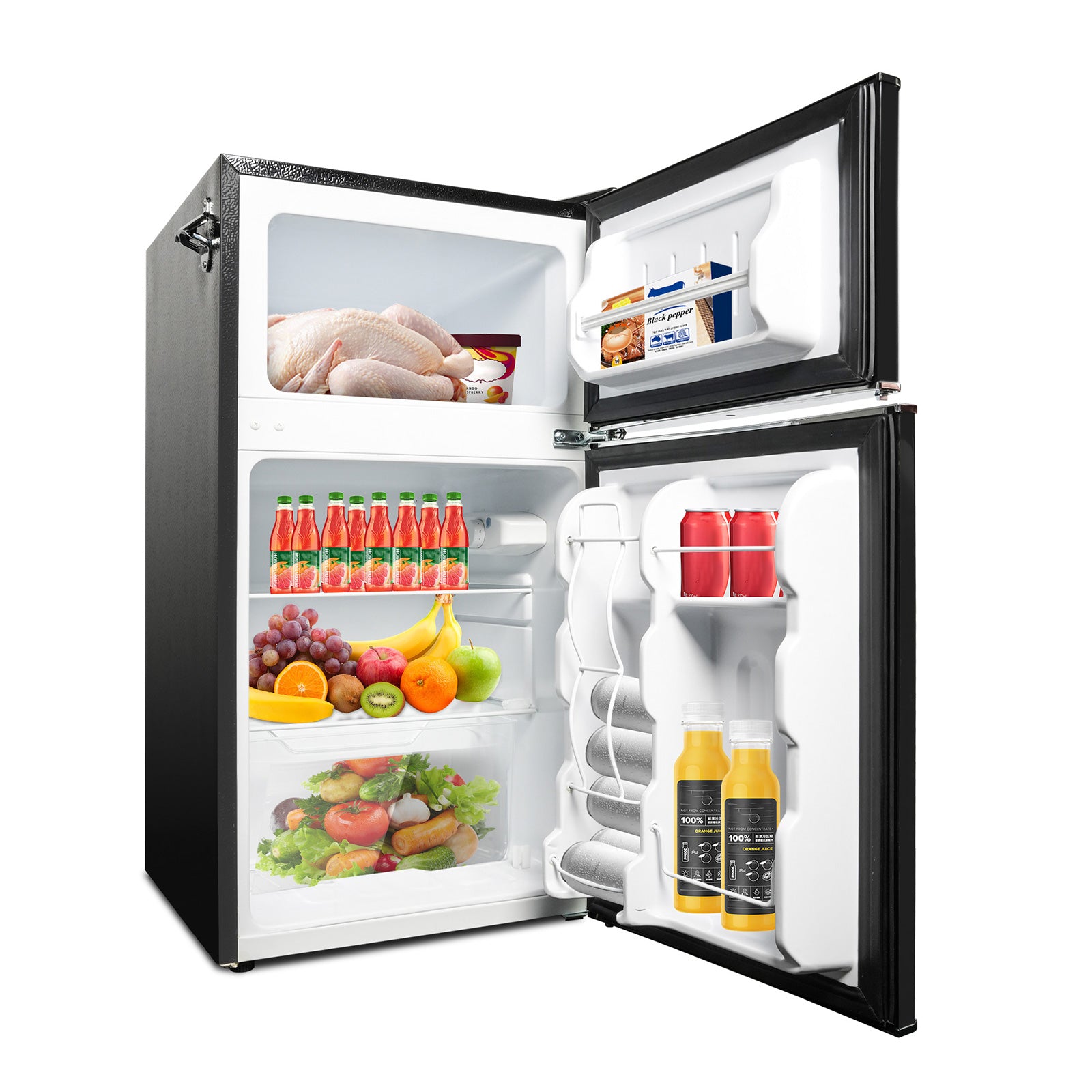 E-Macht Black Double Door Refrigerator, 3.2 Cu. Ft. Small Refrigerator, Adjustable Thermostat Control | e-macht.com