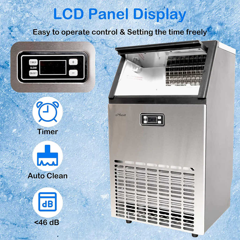 E-Macht Commercial 100lbs/24H Ice Maker Machine Built-in Stainless Steel Ice Maker Machine with a smart LCD panel