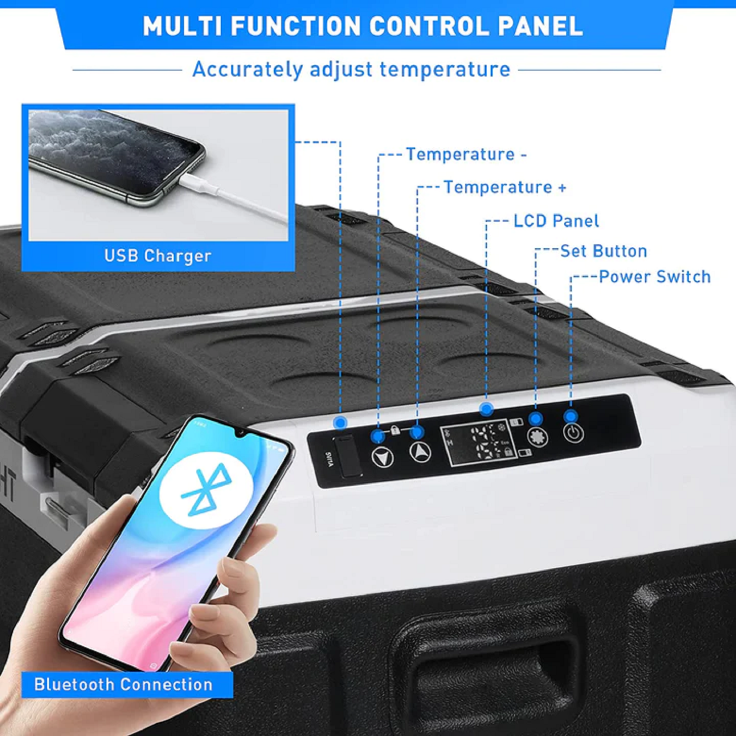 E-Macht Car Refrigerator Portable Dual-zone Freezer, 60L Capacity with LED Lights | e-macht.com