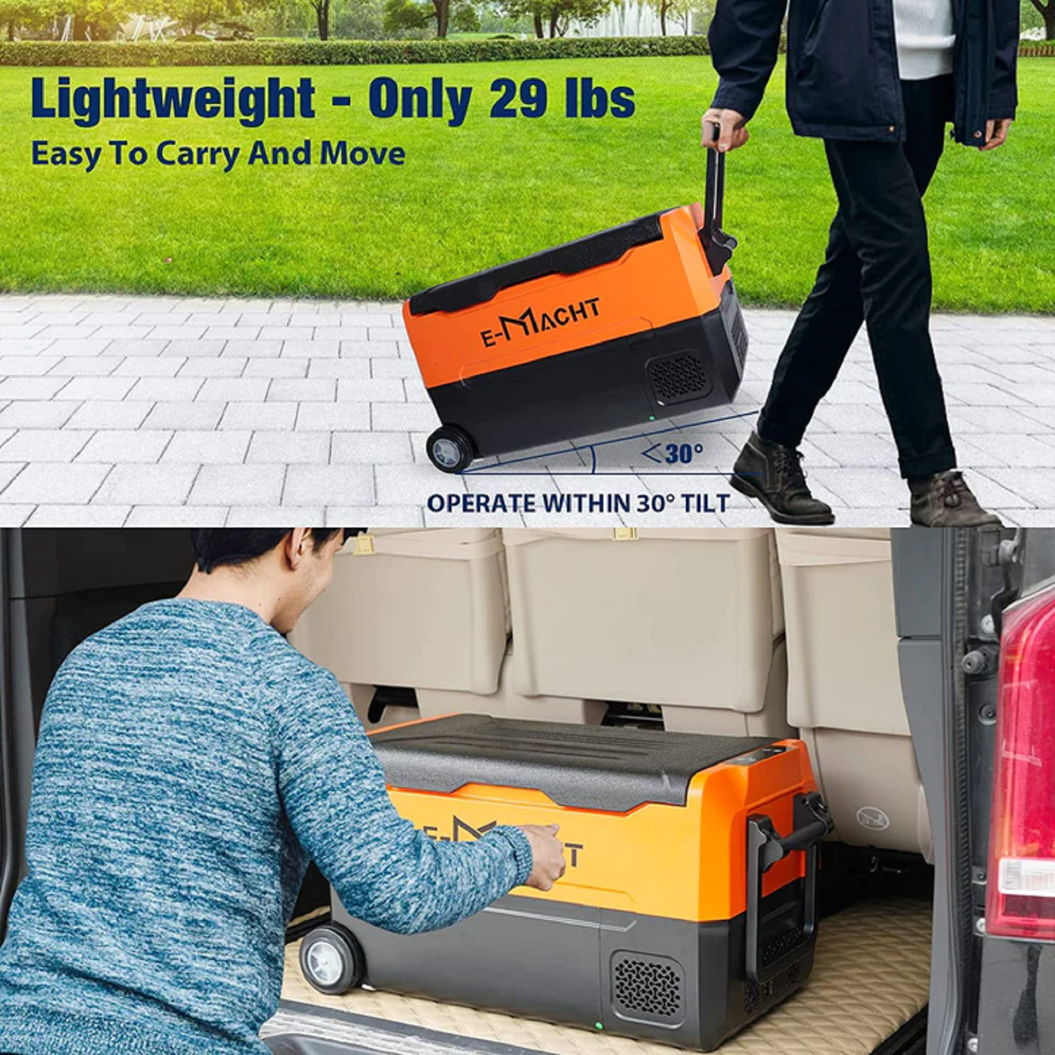 E-Macht Car Refrigerator Portable Dual-zone Freezer, 30L Capacity with LED Lights