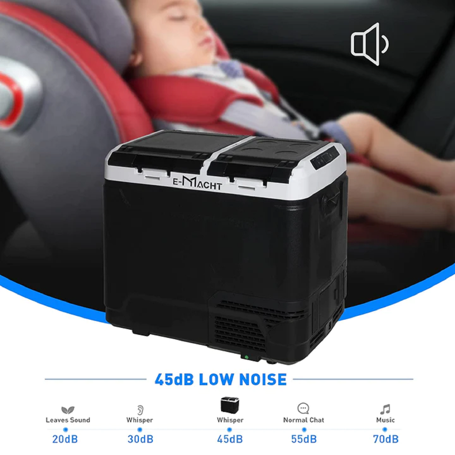 E-Macht Car Refrigerator Portable Dual-zone Freezer,  60L Capacity with LED Lights