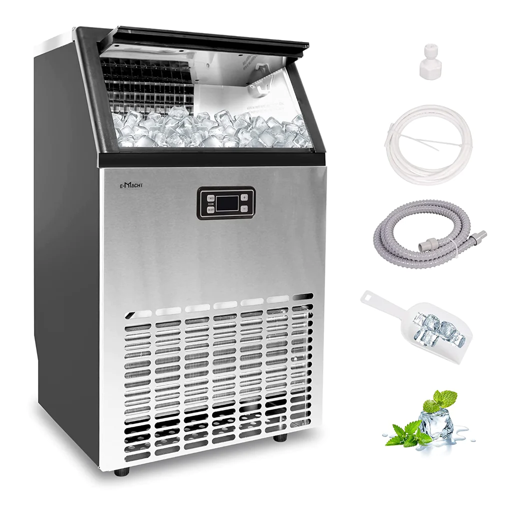 E-Macht Commercial 100lbs/24H Ice Maker Machine Built-in Stainless Steel Ice Maker Machine with a smart LCD panel