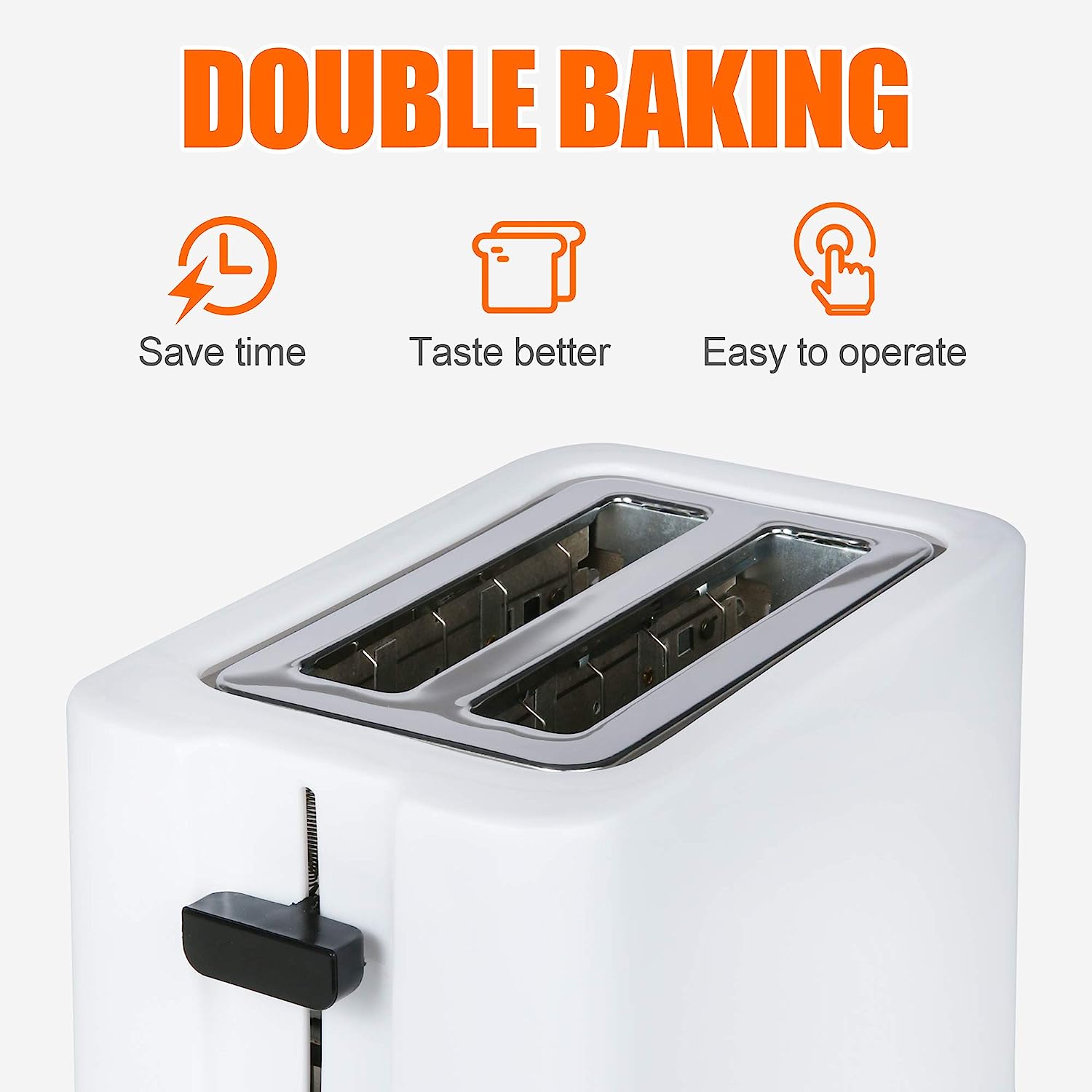 E-Macht 2-Slice Toaster with 2 Extra Wide Stainless Steel Slots, 7 Heating Sets, White
