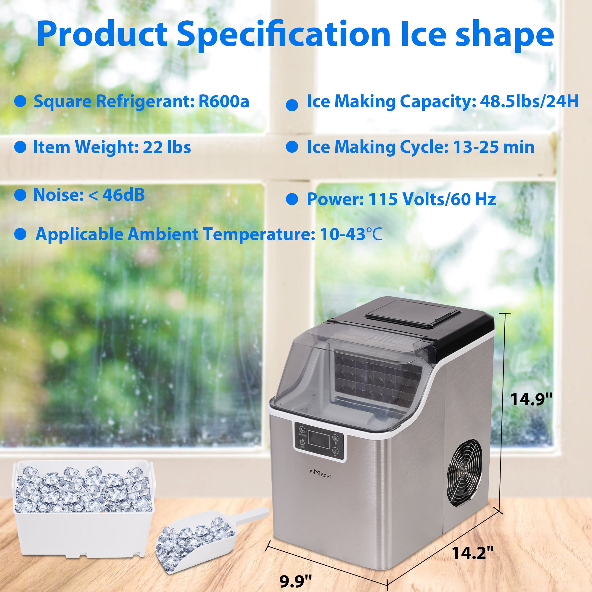 48 lbs Stainless Countertop Self-Clean Ice Maker, Portable Compact Ice Maker with Ice Scoop & Basket for for Outdoor, Party