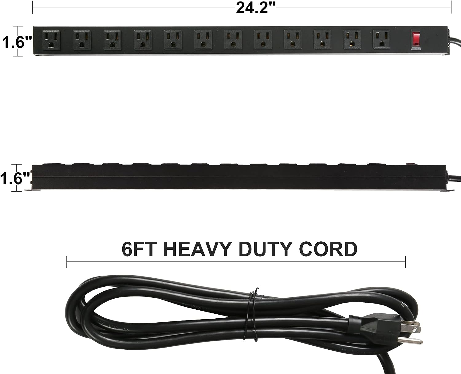 E-Macht Power Strip, Mountable Surge Protector with Outlets and USB Ports 6 Feet Long Extension Cord for Home, Office -Black (1, 12 outlets)