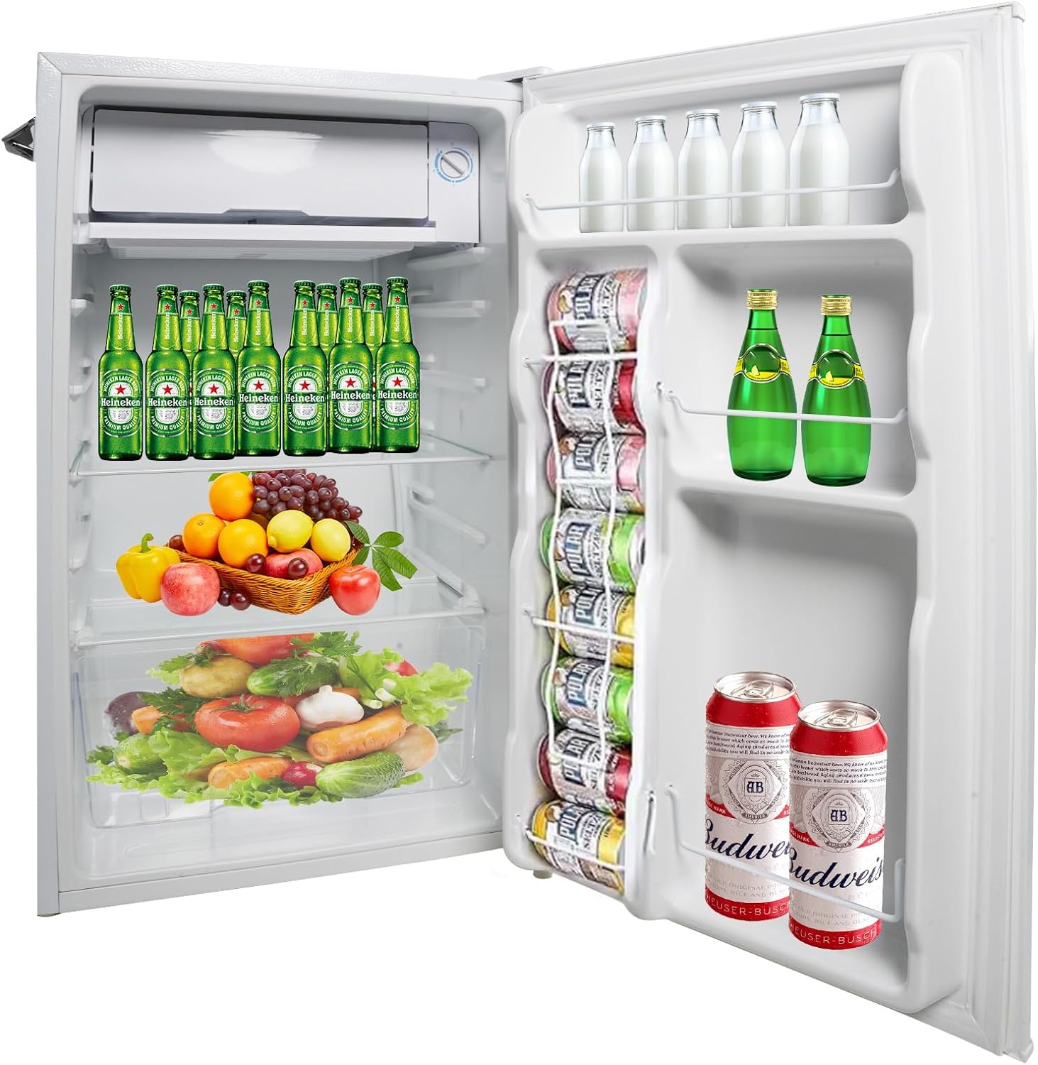 3.2 Cu.Ft Compact Mini Refrigerator with Freezer, 5 Temperature Settings, Single Door for Dorm, Office, Bedroom | e-macht.com