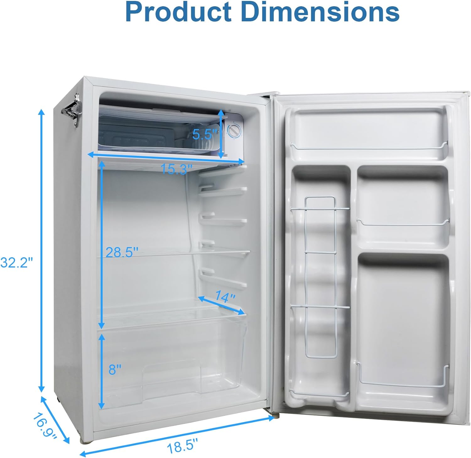 3.2 Cu.Ft Compact Mini Refrigerator with Freezer, 5 Temperature Settings, Single Door for Dorm, Office, Bedroom | e-macht.com