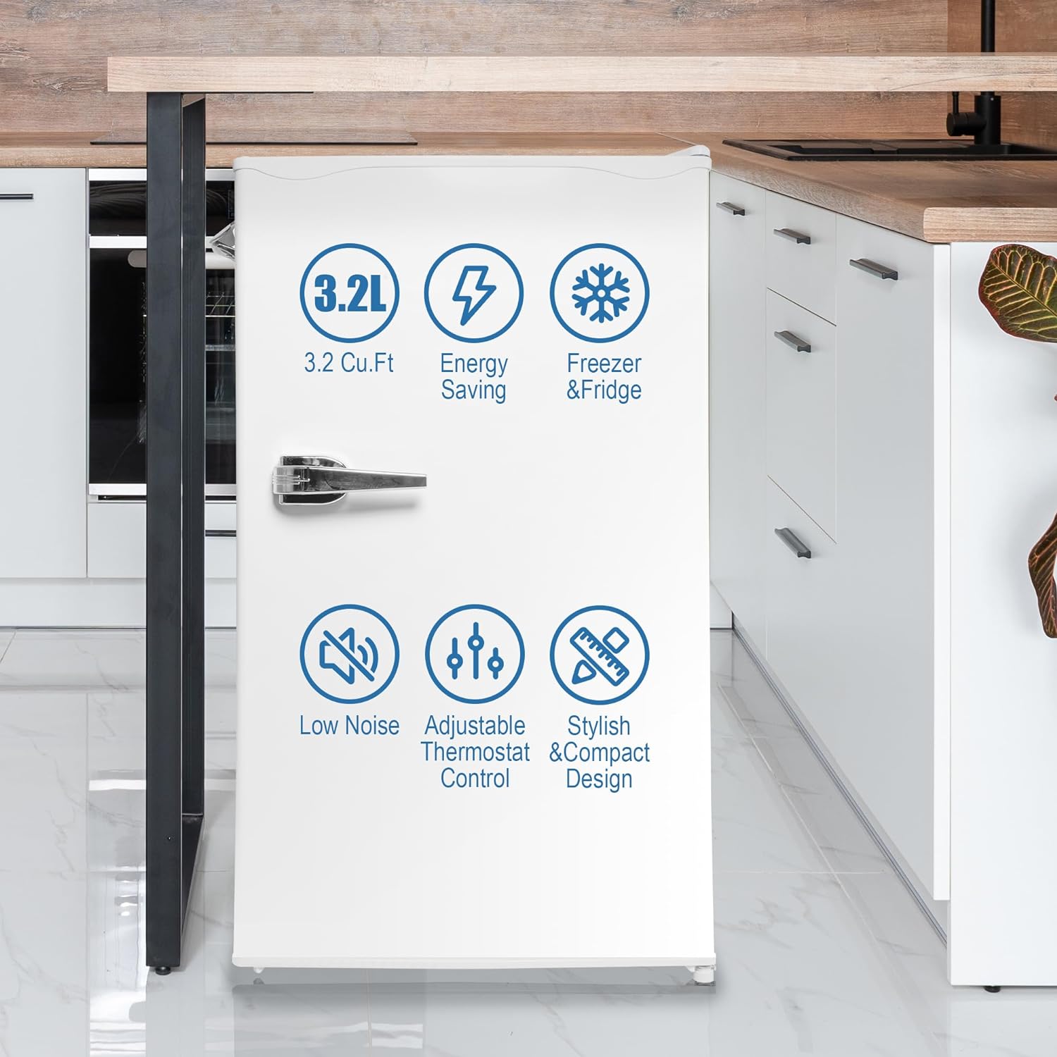 3.2 Cu.Ft Compact Mini Refrigerator with Freezer, 5 Temperature Settings, Single Door for Dorm, Office, Bedroom | e-macht.com