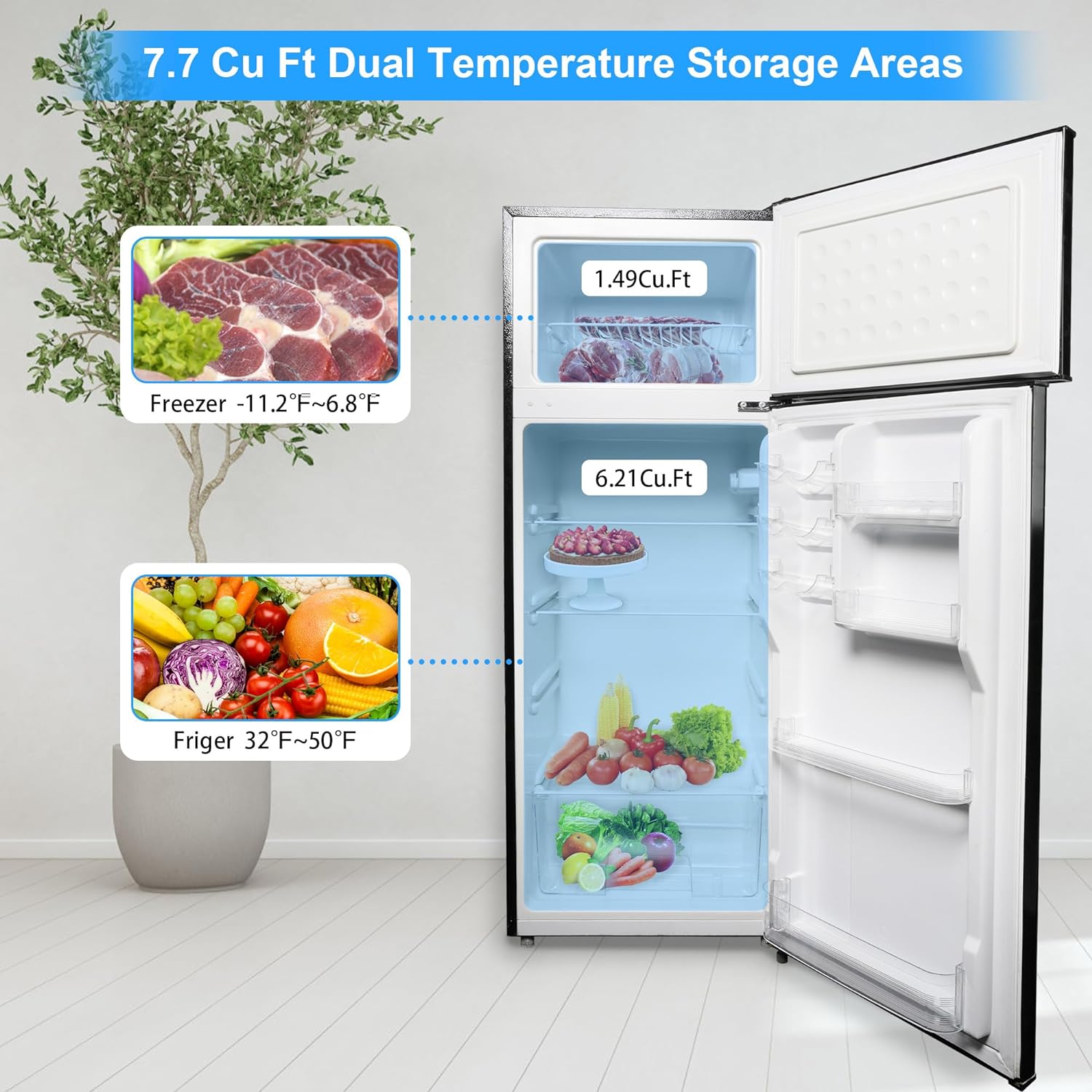 E-Macht 1.6 Cu.Ft. Mini Fridge with Freezer & Adjustable Thermostat, S